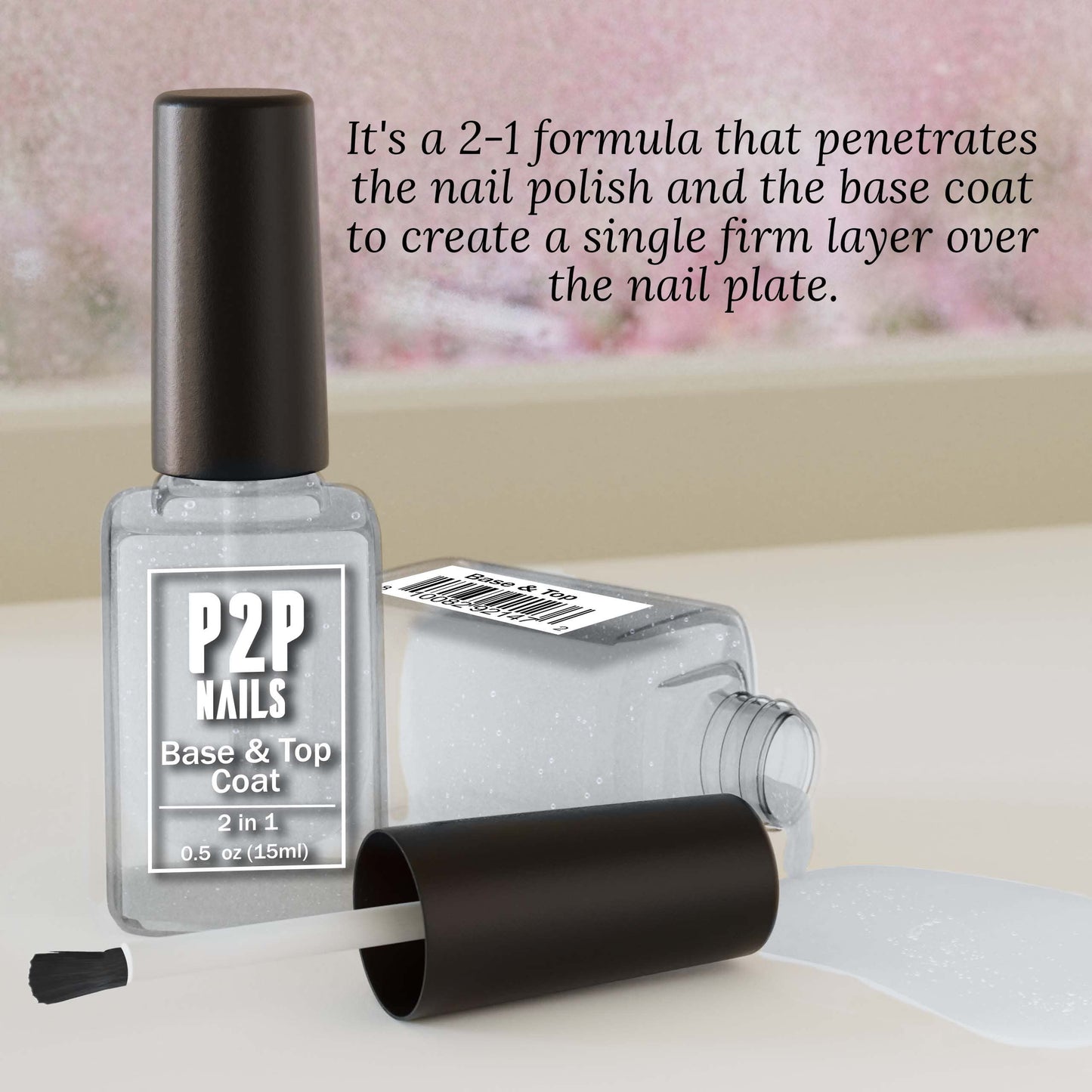 P2P Nails Base and Top Coat Nail Polish - Glossy Finish Long Lasting Top Coat - No Wipe Top Coat Gel Polish for Cool Finish Nail Art
