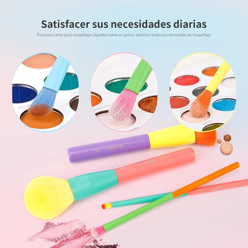 Docolor Makeup Brushes - 15-Piece Colorful Synthetic Brush Set for Face & Eyes | Premium Kabuki, Contour, Blush, and Eyeshadow Tools