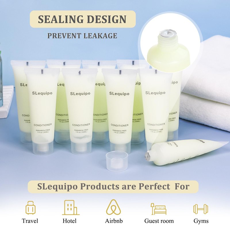 Travel Size Conditioner Bulk (1 fl oz,100 Pack), Refreshing Hotel Conditioner, Mini and Small Size Conditioner Gel, Guest Hotel Toiletries in Bulk - Mini Conditioner, Clear Container