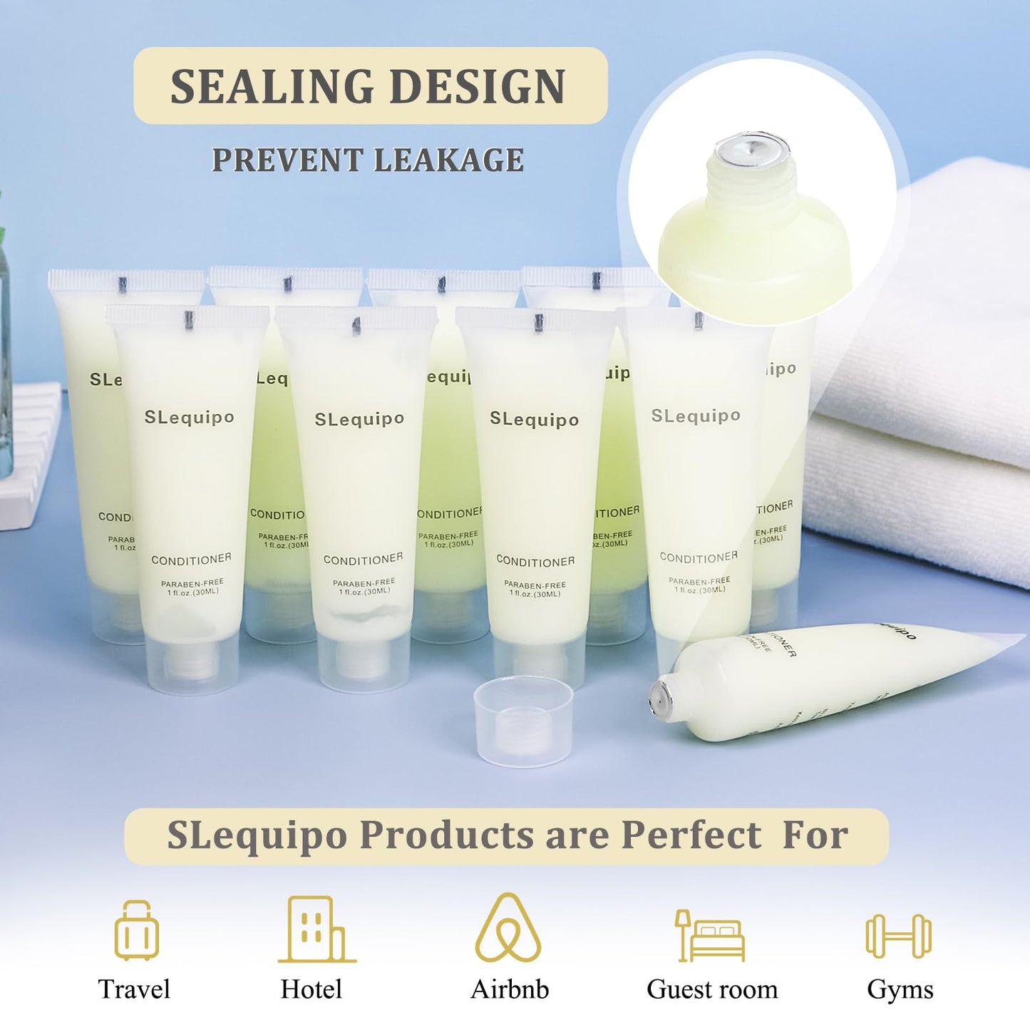Travel Size Conditioner Bulk (1 fl oz,100 Pack), Refreshing Hotel Conditioner, Mini and Small Size Conditioner Gel, Guest Hotel Toiletries in Bulk - Mini Conditioner, Clear Container