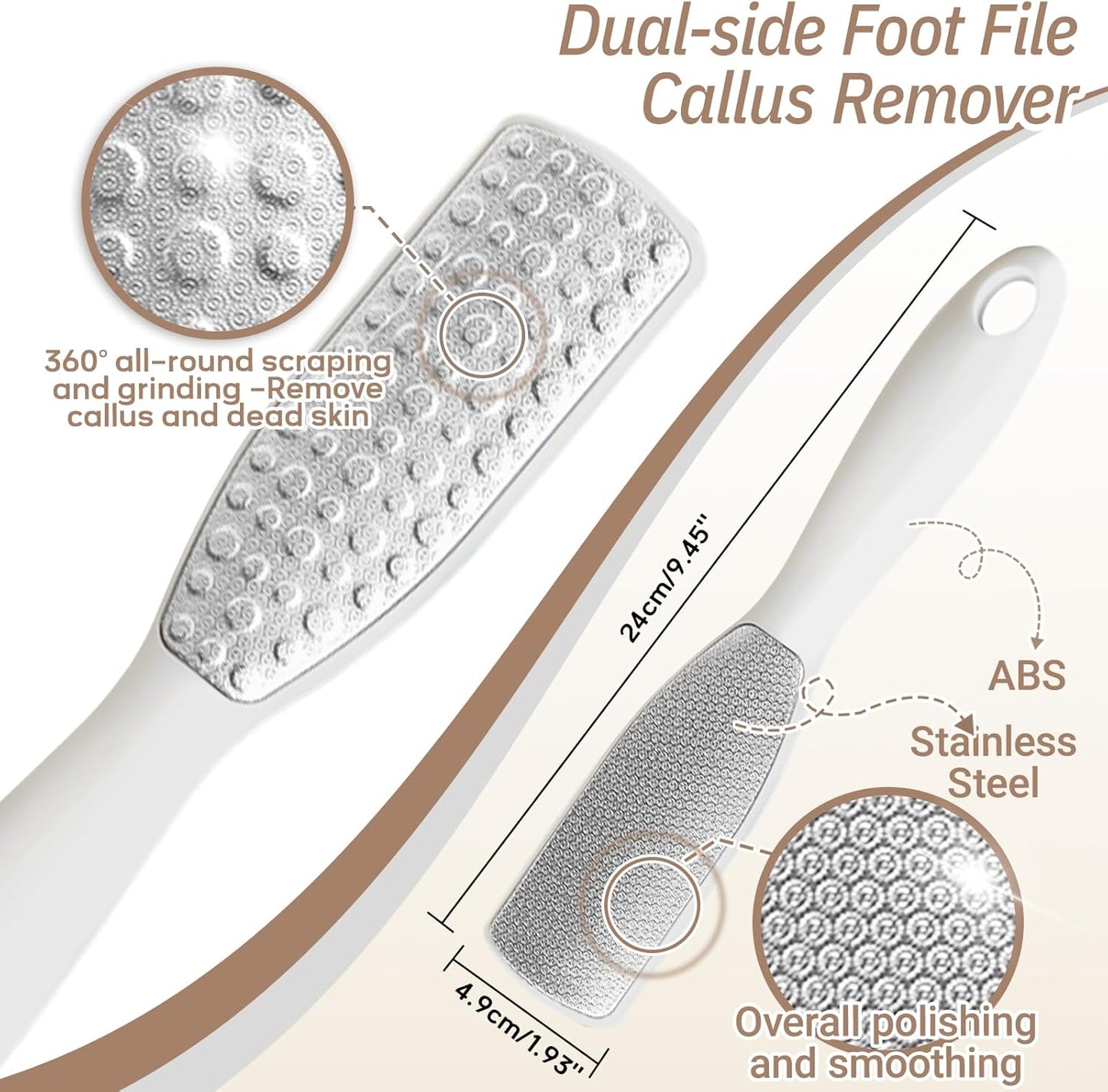 Foot Brush & Foot File Set - 3-in-1 Foot Scrubber with Adjustable Long Handle | Gift Boxed (White)