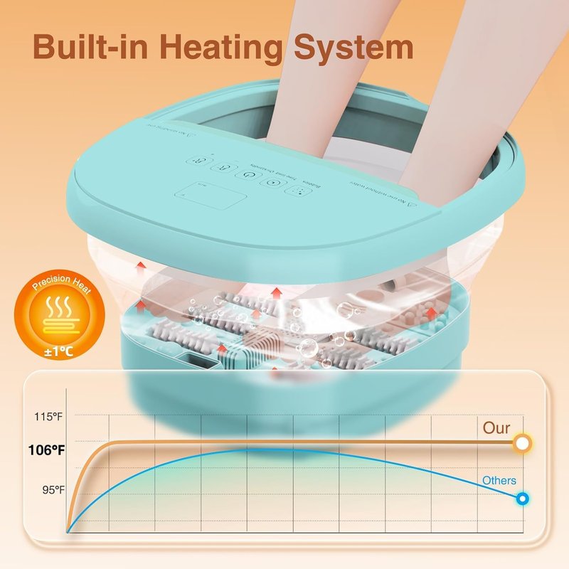 torktak Pedicure Foot Spa with Bubble and Heat,Collapsible Foot Soaking Tub with Remote Control,Pedicure Tools for Feet,Foot Bath Soak Tub Gift for Women/Men,Mom/Dad