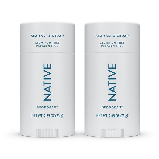 Native Deodorant Contains Naturally Derived Ingredients, 72 Hour Odor Control, Deodorant for Women and Men, Aluminum Free, Sea Salt & Cedar 2.3 oz (Pack of 2)