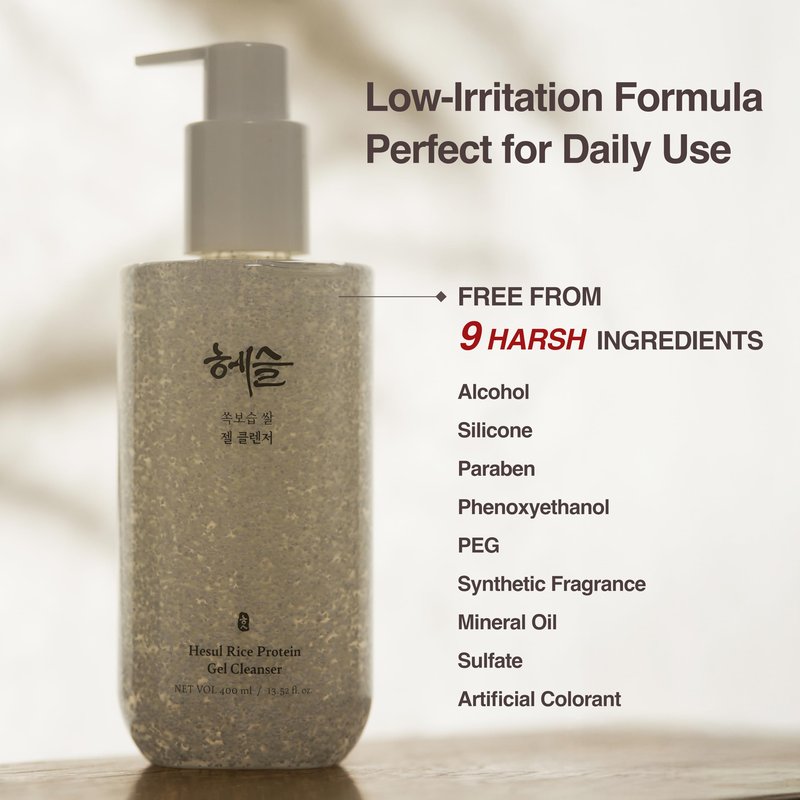 Hesul Rice Protein Gel Cleanser, Korean Skincare for Sensitive Skin, Ceramide, Hyaluronic Acid, Gentle Exfoliating, Brightening, Rice Enzyme Capsules, Valentine's Day Gifts for Woman | 400ml