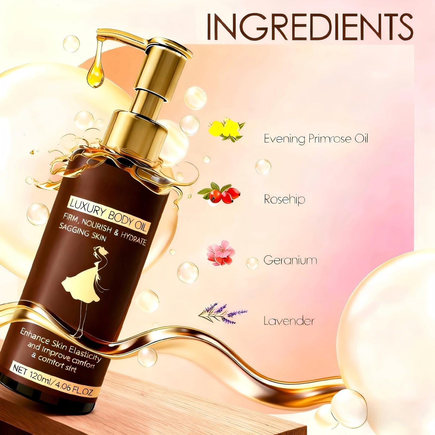 ALAOW Luxury Body Firming Oil Tightening & Hydrating Treatment After Shower Body Oil For Women | Natural Body Luxury Oil for Dry Skin | Lightweight, Non-Greasy, Nourishing Formula – 4.06 FL OZ