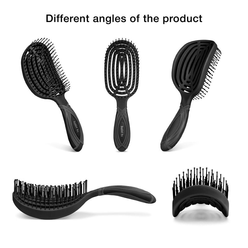 NuWay DoubleC Pro Professional Detangling Hair Brush – Patented Double Curve Scalp Care Brush for Gentle Detangling, Blow-Dry Styling & Wet or Dry Hair (Iron Black)
