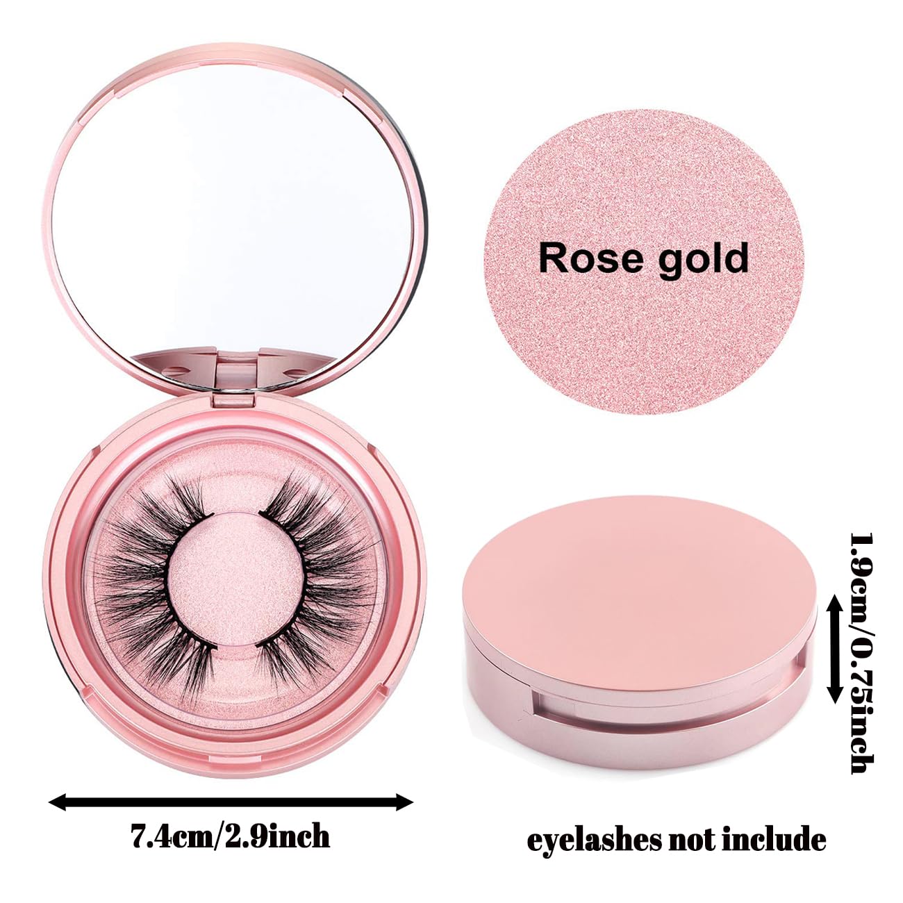 2 PCS Eyelash Storage Case with Mirror – 2-Layer Circle Lash Box, Travel-Friendly Organizer with Lash Holder & Disposable Mascara Brushes (Black)