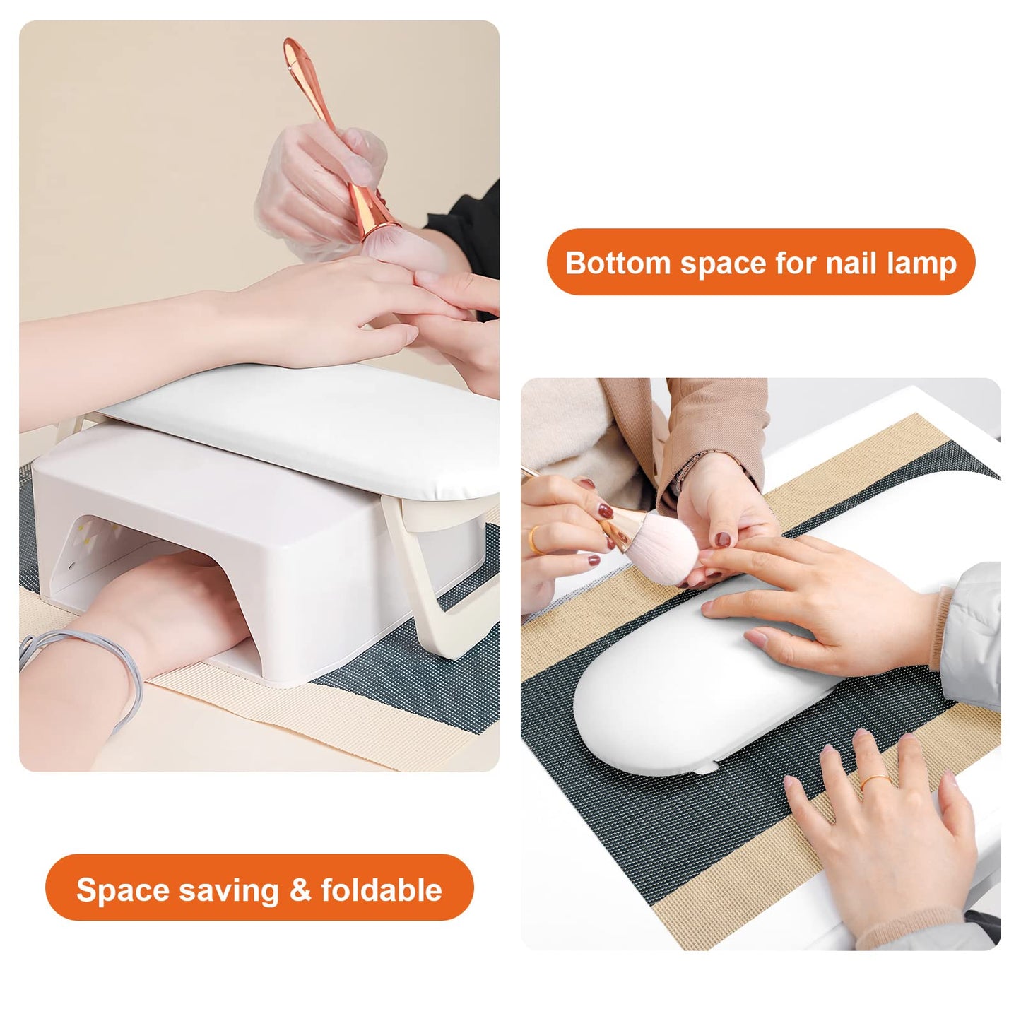 Nail Arm Rest, Foldable PU Leather Nail Hand Rest For Manicure+uffer Block Nail File, 30Count 100/180 Grit Sponge Nail Buffers for Acrylic Nails