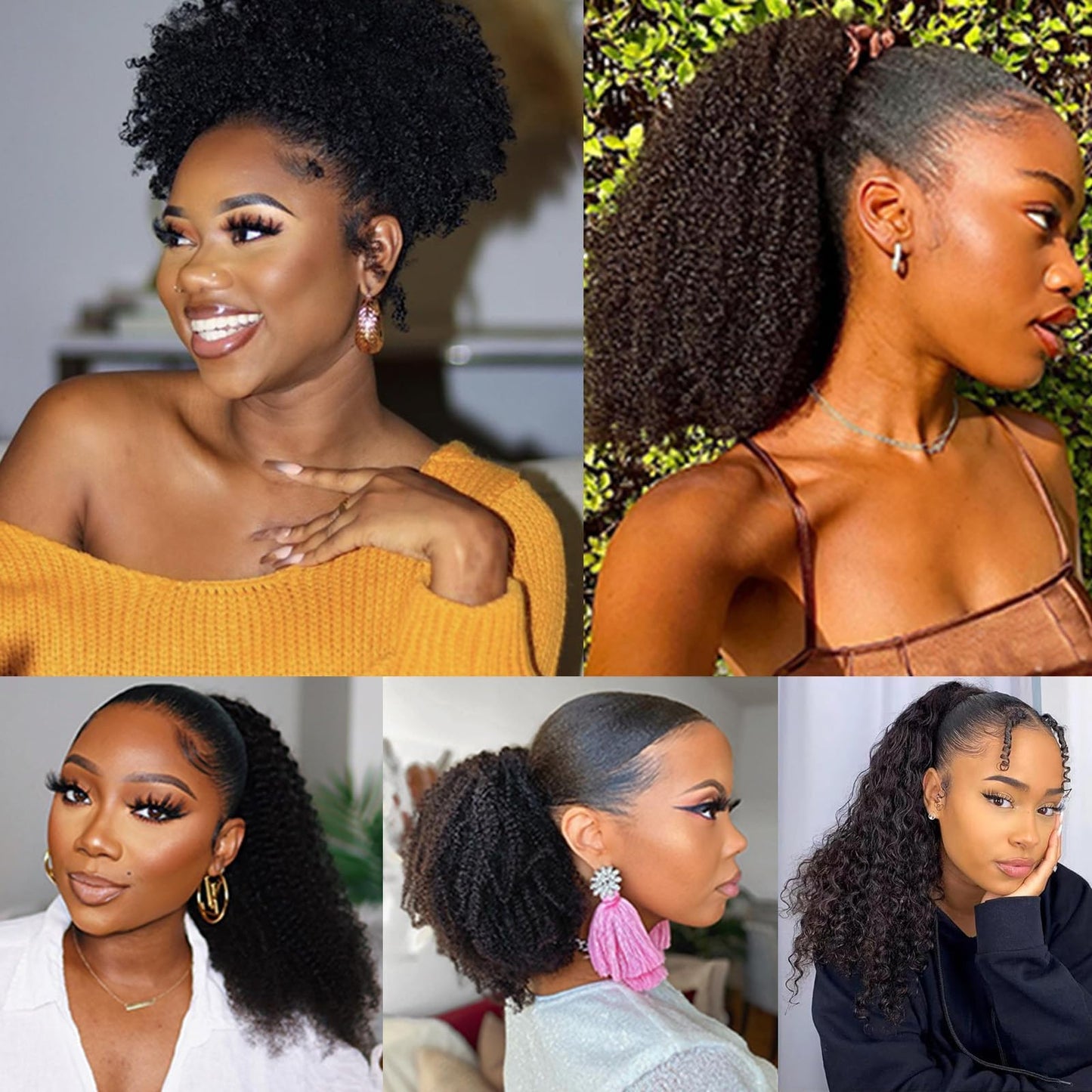 SAKALAKA Ponytail Extension Drawstring Human Hair Clip in Pony Tail Hair Extensions for Black Women Curly Wave Thick Hair Natural Looking Hair Pieces Kinky Curly Human Hair Ponytail（16Inch）