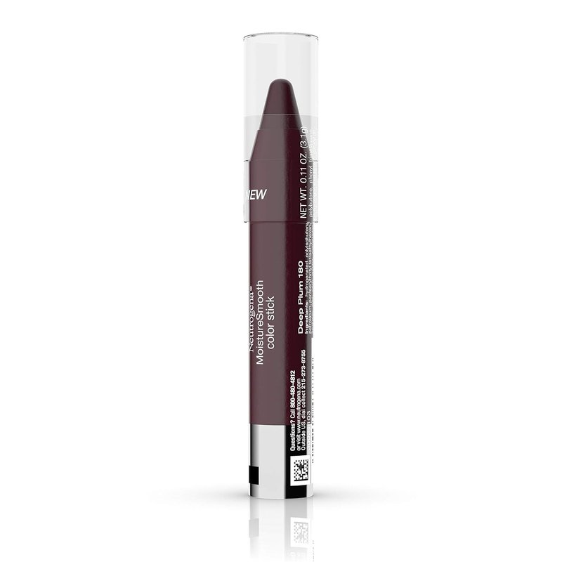 Neutrogena MoistureSmooth Color Stick - Moisturizing Lipstick with Shea Butter & Fruit Extracts | 180 Deep Plum, 0.011 oz (Pack of 2)