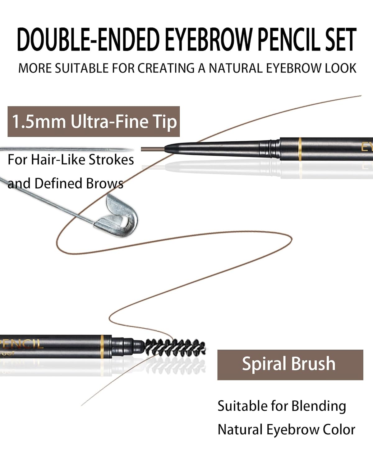 Dark Brown Eyebrow Pencils - 12 Ultra Slim Micro-Fine Tip Set with 2 Brow Razors & Spiral Brush | Long-Lasting Makeup