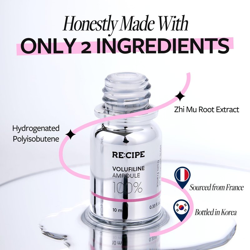 RECIPE Volufiline 100% Ampoule - From France, Sederma - Pure Volufiline Serum - DIY Skin Care Booster for Face & Body – Hydrating & Age-Defying Formula for Elevated Resilience (0.33 fl oz)