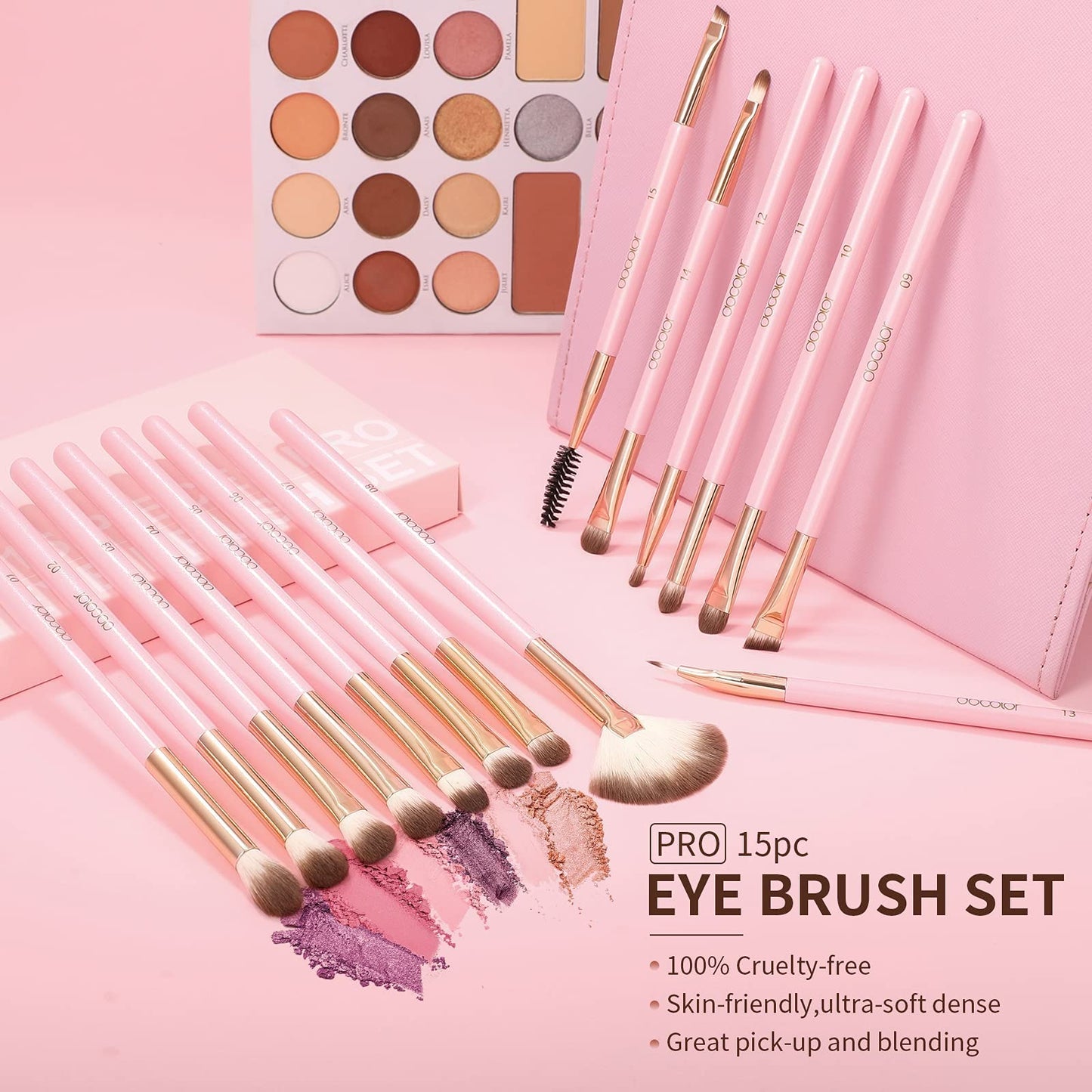 Docolor 15Pcs Eye Makeup Brushes Set + 17Pcs Colourful Makeup Brush Set Premium Kabuki Foundation Blending Face Powder Synthetic Makeup Brushes Set