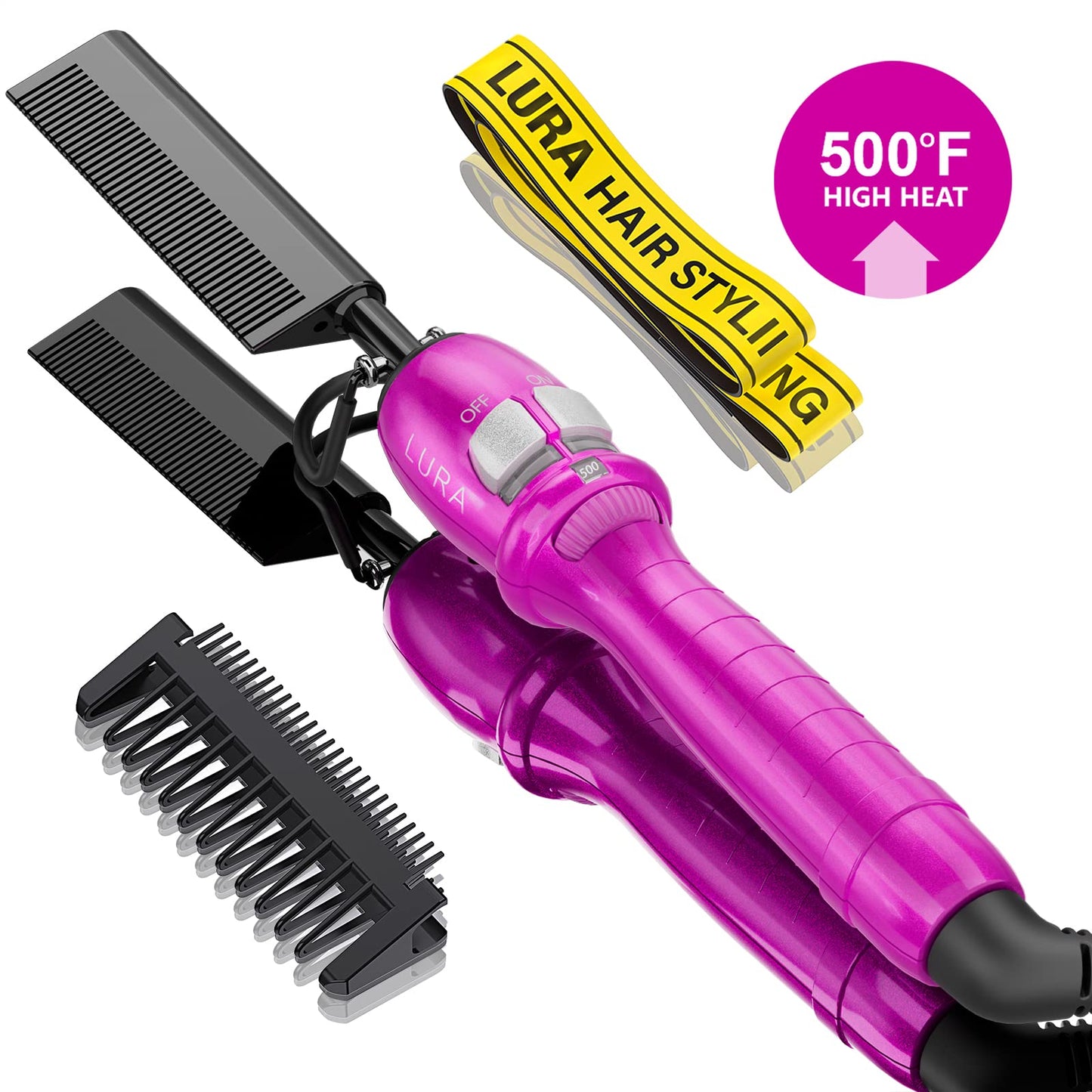 200-500°F Pink Hot Comb:Electric Hot Comb for Lace Front Wigs,Electric Pressing Combs for Black Hair,Electric Straightening Comb for African American Hair,
