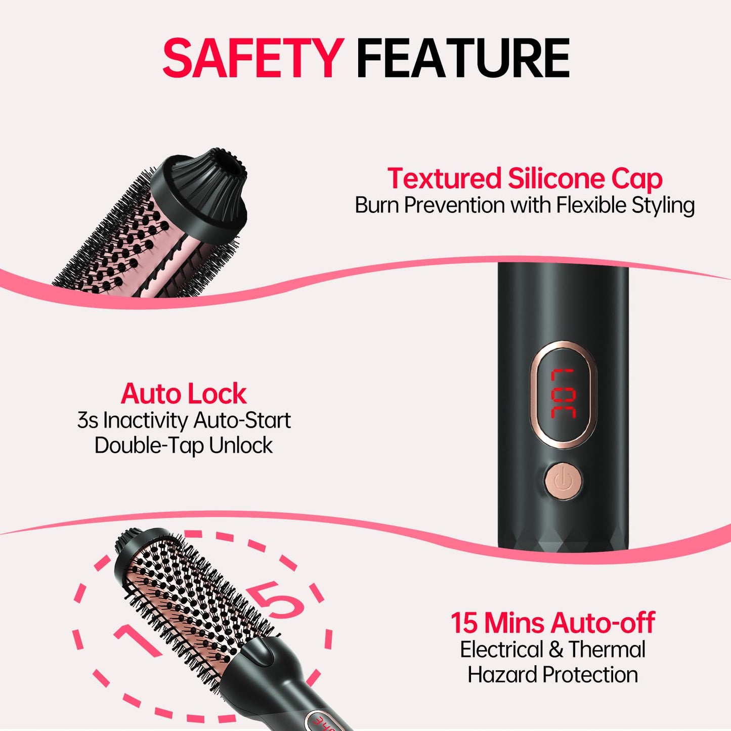 Thermal Brush, 1.5 Inch Heated Round Brush for Blowout Look, 30s Fast Heating Curling Brushes with 10 Temp Settings,Negative Ions & Ceramic for Volumizing, Travel Hair Styling Tool，Rose Gold