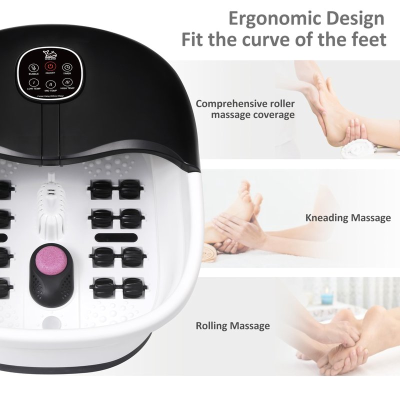 Collapsible Foot Spa Bath Massager with Heat Bubbles and Vibration Massage and Jets, 16oz Tea Tree Oil Foot Soak Epsom Salt, WHALSTAR Foot Bath Bucket With Red Light & Remote