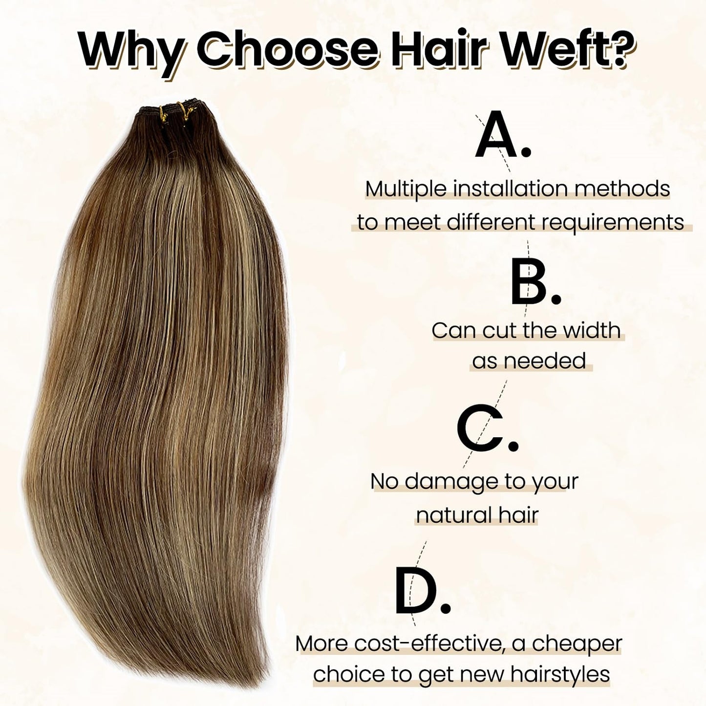 Sew in Human Hair Weft Extensions Honey Blonde Highlights Hand Tied Weft Hair Extensions 14 Inch #4T4/24 Straight Seamless Sew in Weave Bundles