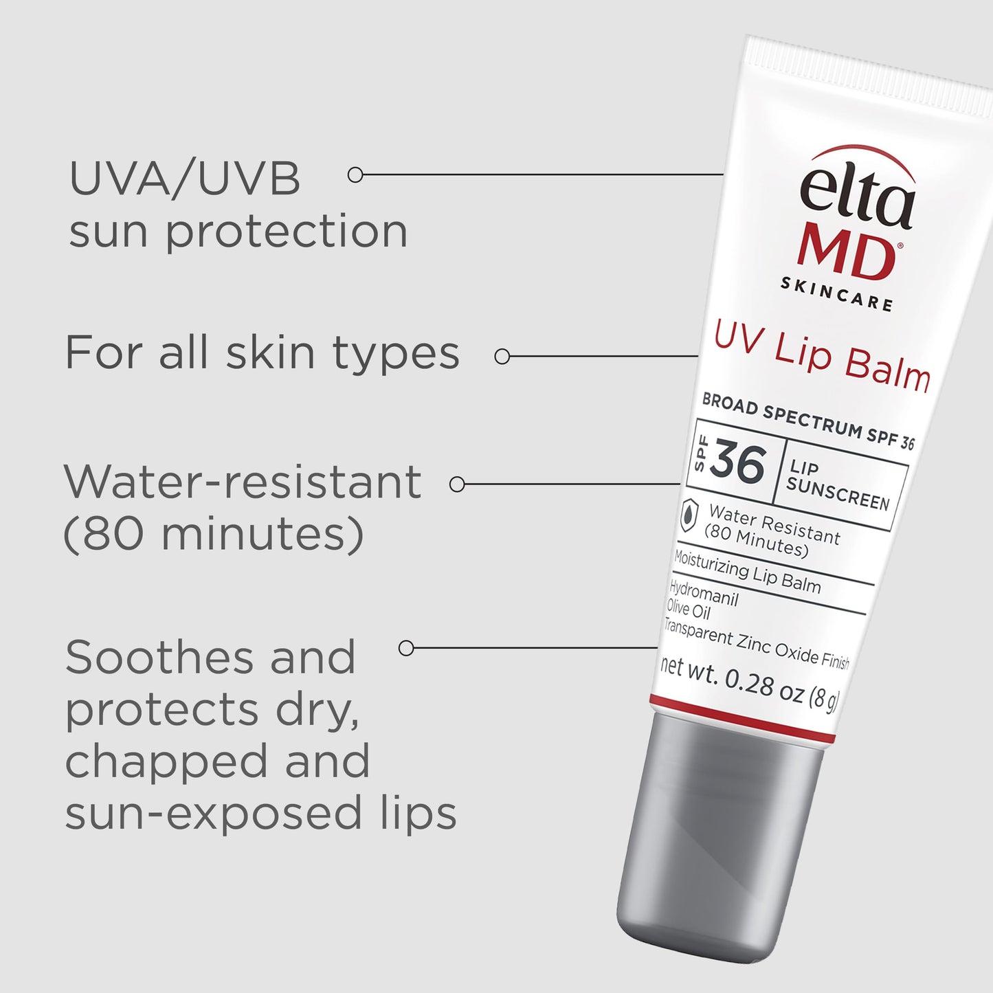 EltaMD UV Lip Balm SPF Sunscreen,Sunscreen Lip Balm with SPF 30+,Protects Dry Cracked Lips,Transparent Zinc Oxide,0.28 Tube,(Pack of 2)