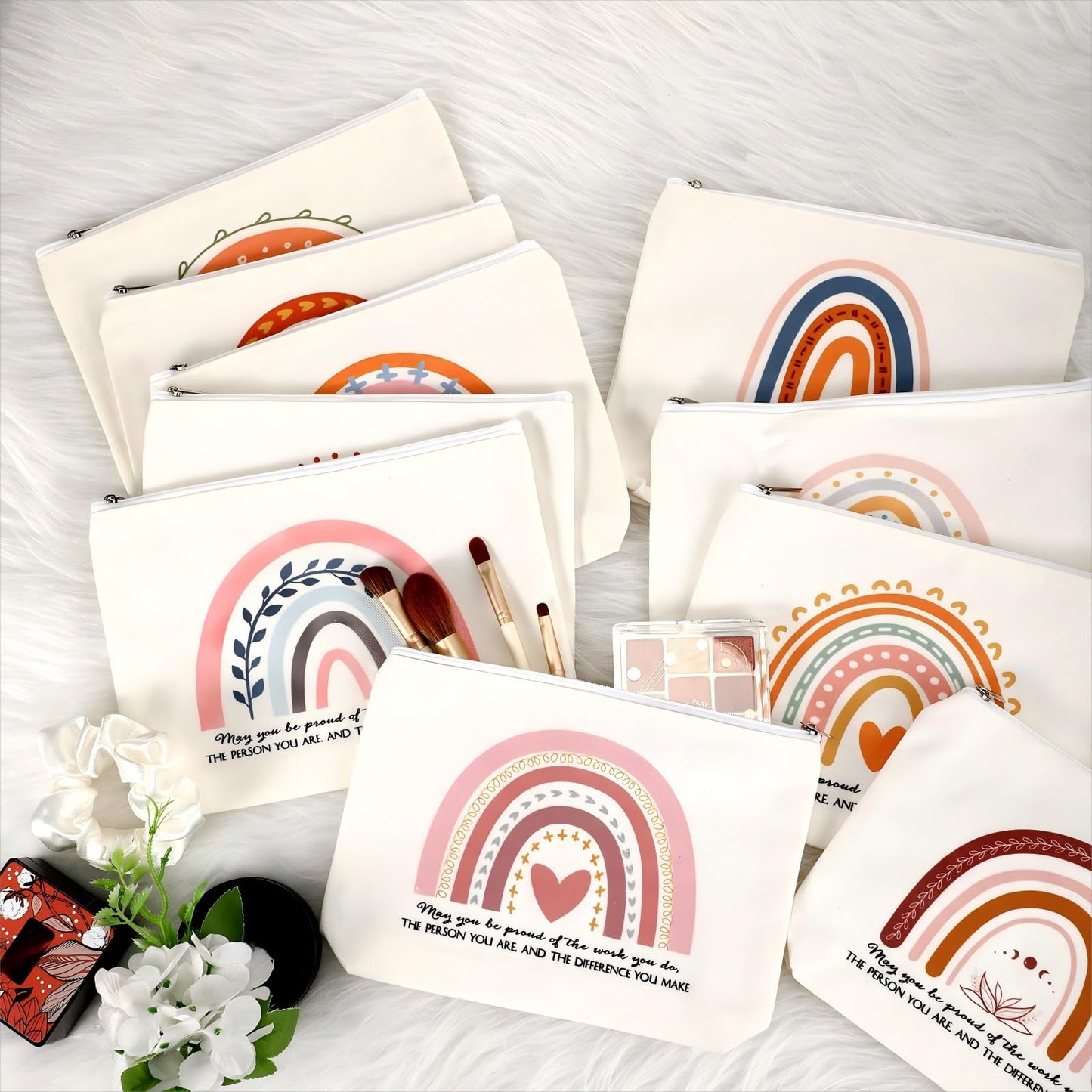 Sieral 30 Pcs Graduation Gifts Bulk CNA week Gifts Rainbow Canvas Makeup Bags for Women Appreciation Inspirational Cosmetic Bags Thank You Gift for Employee Coworker Office Must Have(Delicate)