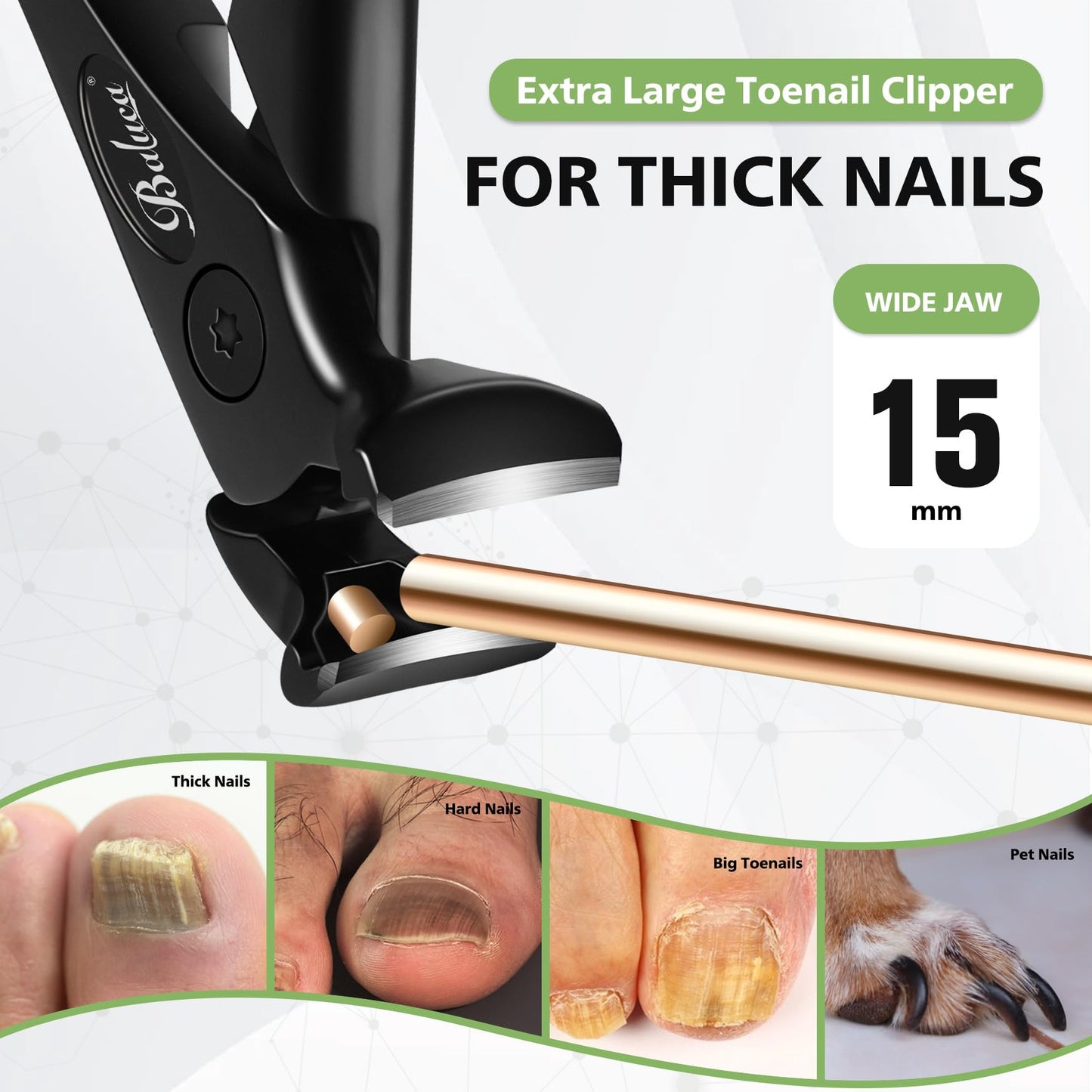 BALUCA Ergonomic Nail Clipper for Seniors - Straight Toenail Clipper for Thick Toenails and Fingernails, Long Handle Nail Clippers with Catcher, Precision Nail Trimmer for Men and Women - Black