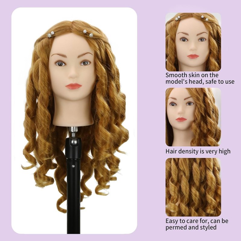 Human Hair Mannequin Head - 22 Inch Training Head for Hairdressers | Realistic Blond Cosmetology Practice Doll