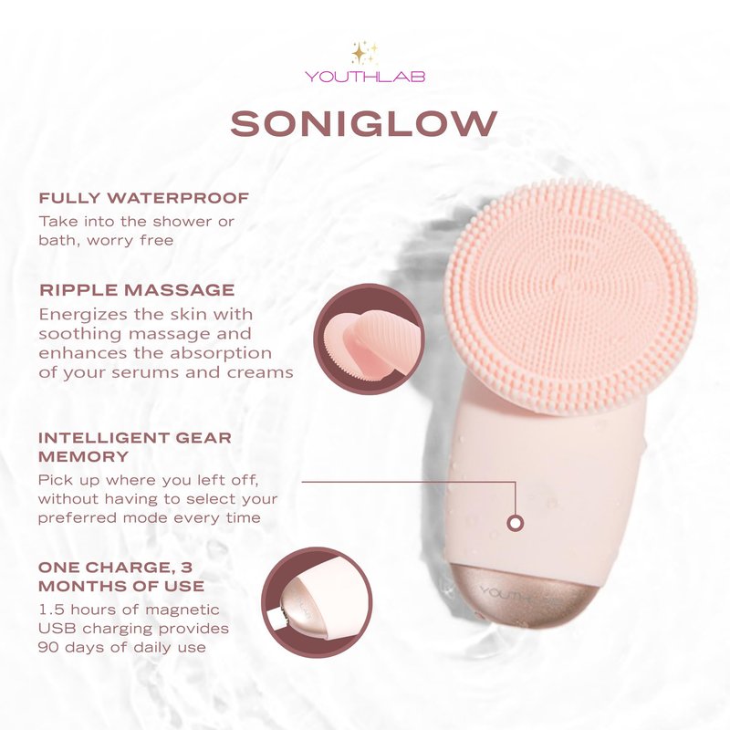 YOUTHLUX SoniGlow Silicone Face Scrubber/Facial Cleansing Brush – Electric Vibrating Skincare Scrubber Tool for Deep Pore Cleansing, Gentle Massage, Makeup Removal, Waterproof and Rechargeable (Pink)