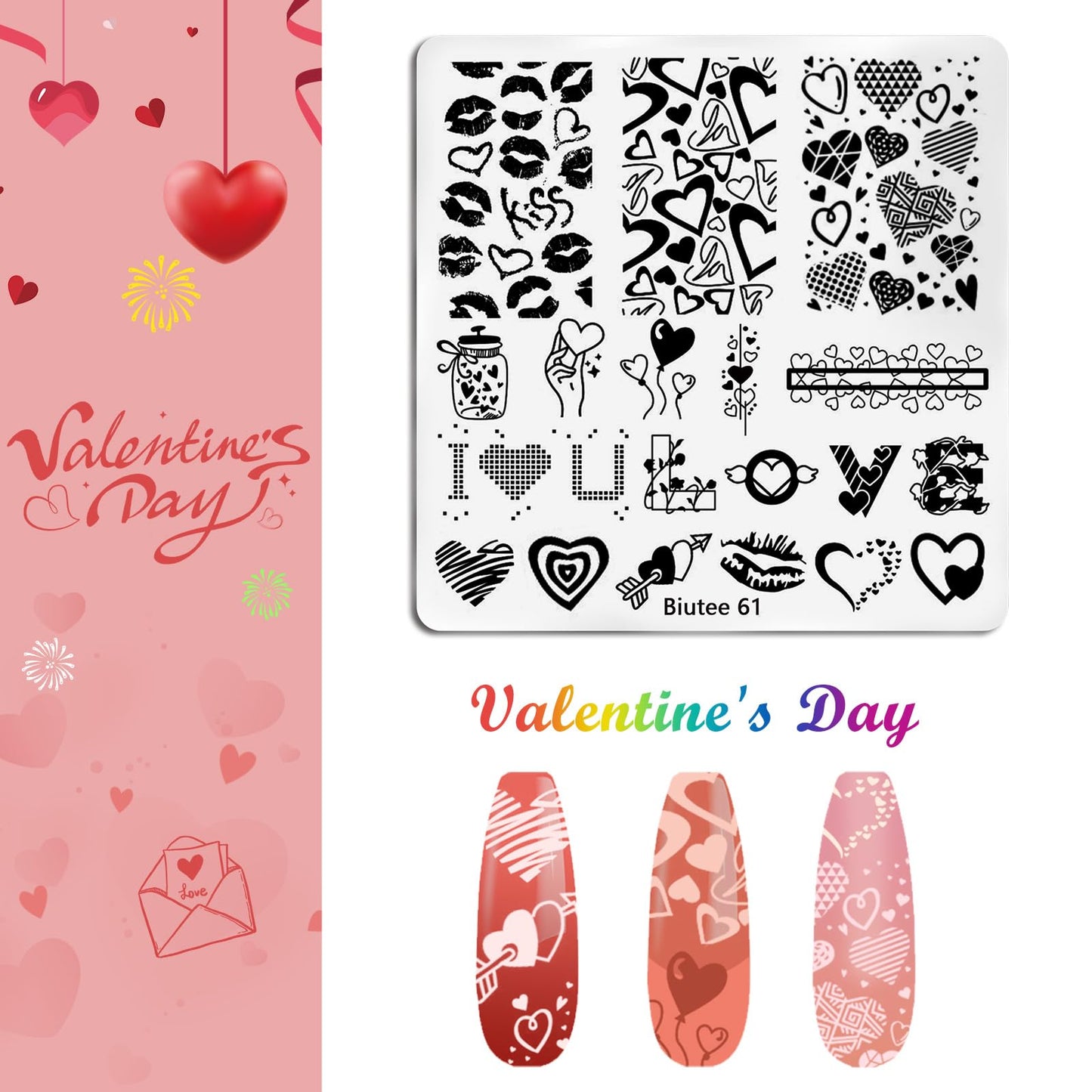 Biutee 15PCS Nail Art Stamping Plate 8 Nail Stamping Gel Polish Nail Stamping Kit Nail Stamper Scraper with Storage Bag, Lace Flower Butterfly Star Design Nail Stamp Template Kit for DIY Nail Art