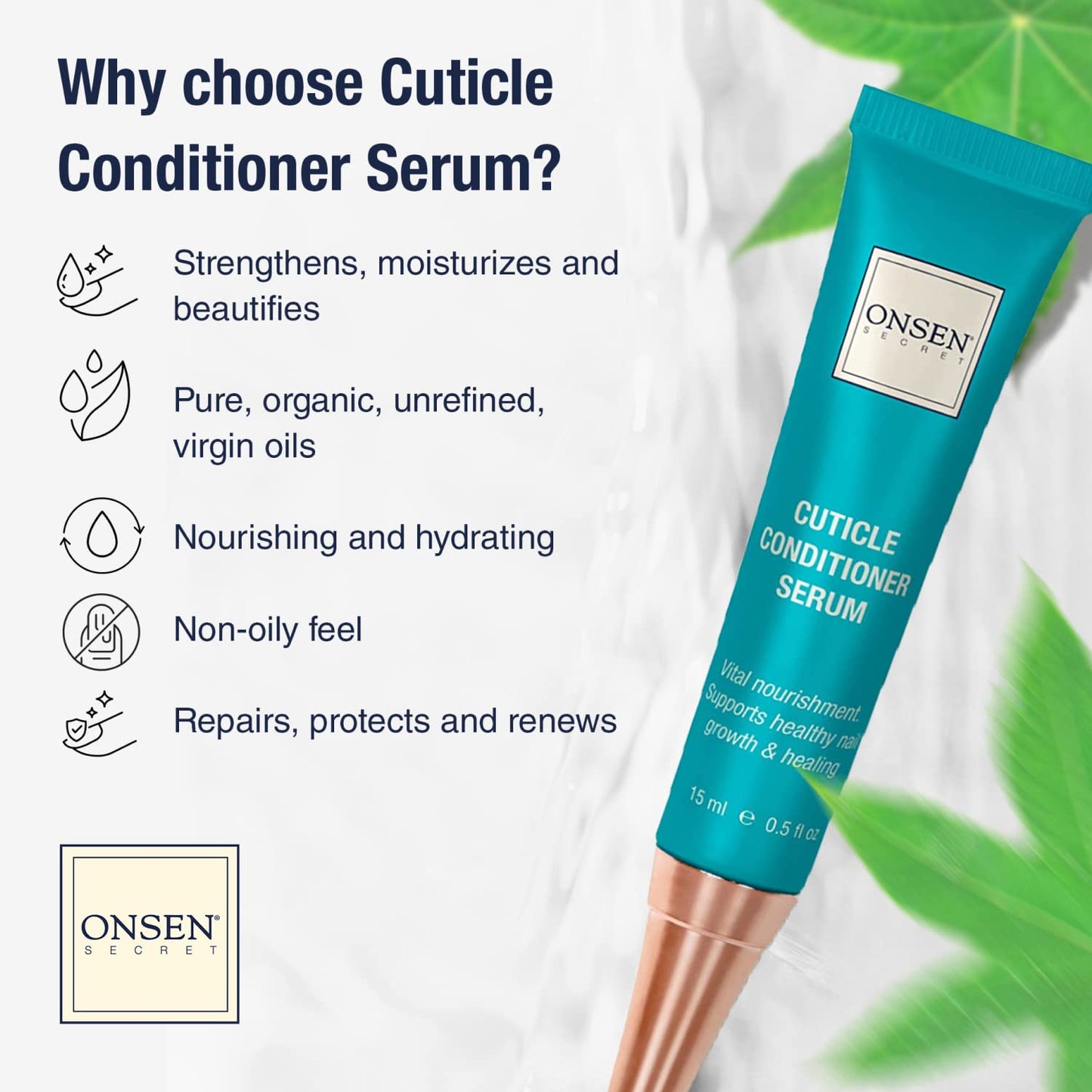 Onsen Secret Cuticle Conditioner Cream 15ml + Professional Nail Buffer Block. Cuticle Oil That Sooth, Repair & Strengthen Cuticles & Nails, 3 Way Nail Buffing Block