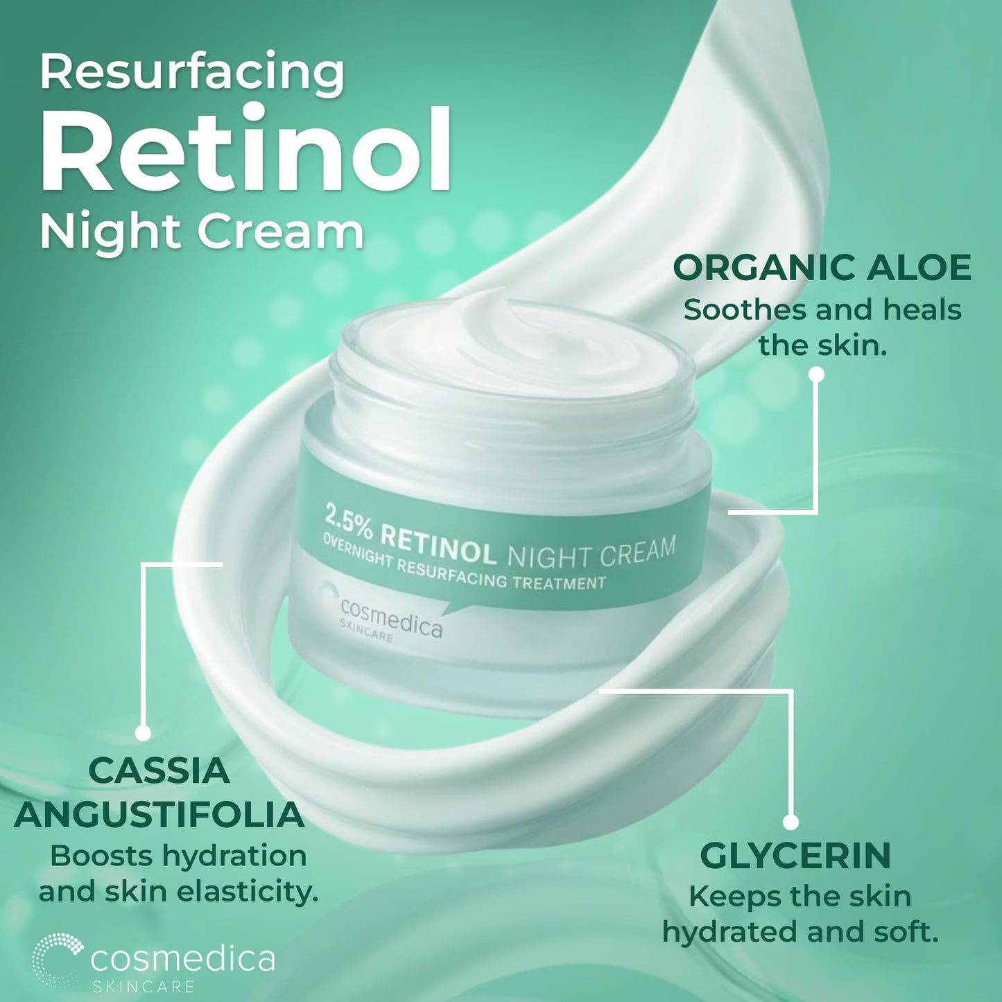 Cosmedica Skincare Retinol Night Cream – Anti Aging Face Moisturizer with Retinol (Vitamin A) & Hyaluronic Acid – Wrinkle Repair Cream for Acne, Fine Lines & Dark Spots – Night Cream for Face, 1.7 oz