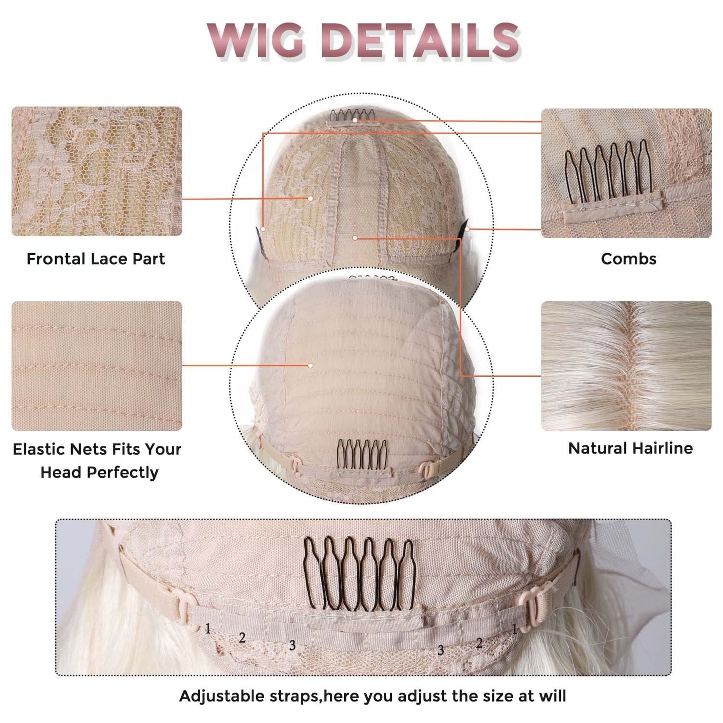 WOCO Women's Lace Front Wig Blonde T Part Long Straight 613 Color Kanekalon Futura Heat-Resistant Fiber Adjustable Synthetic Natural Looking Party Halloween Daily Hair Replacement Wig for Women
