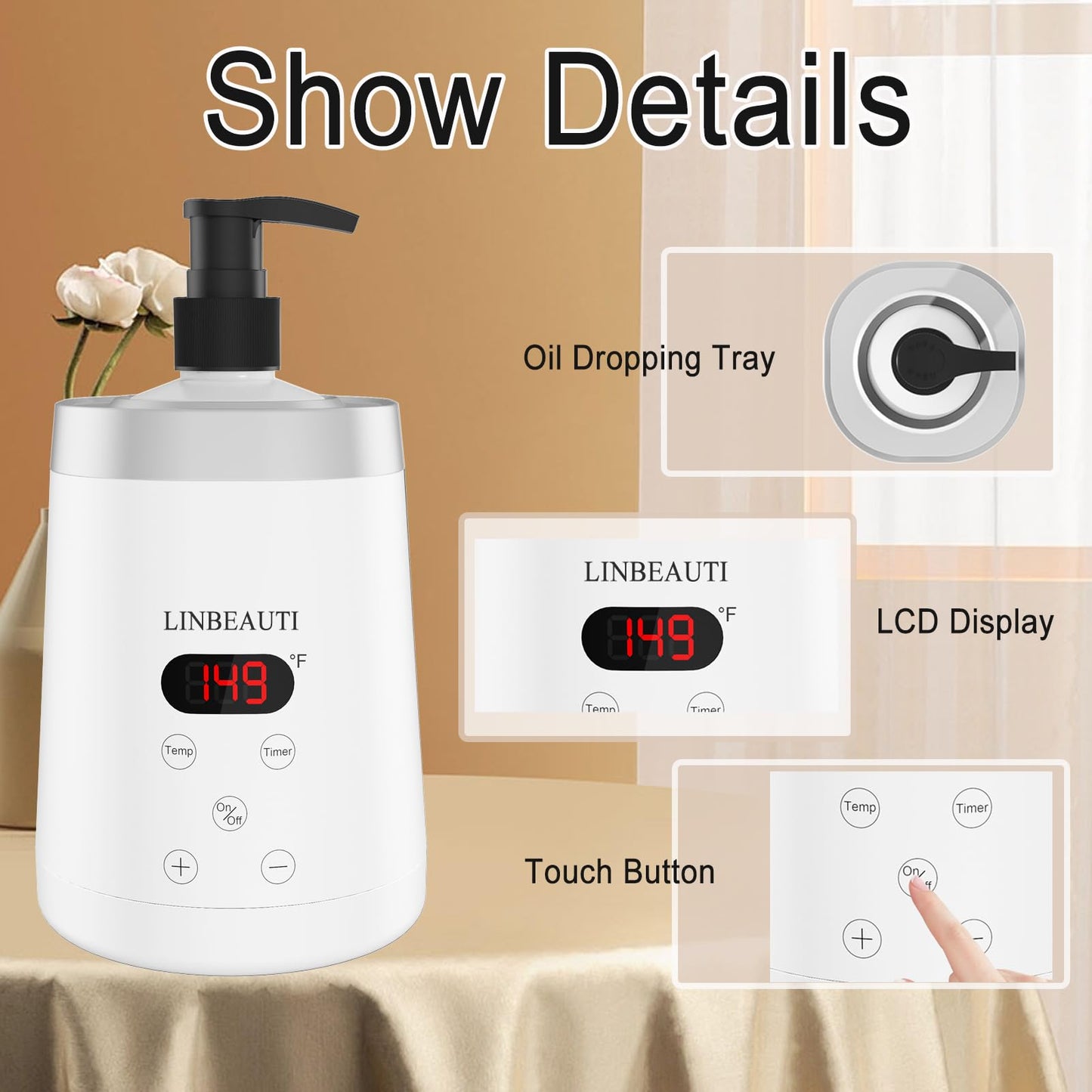 LINBEAUTI Massage Oil Warmer Bottle Professional Lotion Heater for SPA, Automatic Oil Warmer Heated Oil Lotion Cream for Salon, Barber Shops, Home, with Two Oil Bottle Dispenser (white)