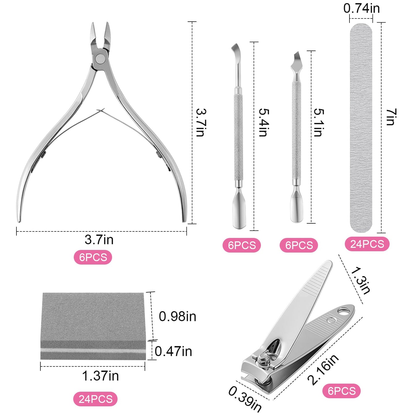 Lasnten 6 Manicure Set 12 in 1 Nail Pedicure Care Kit, 100/180 Nail Files, Buffer Blocks, Cuticle Remover Nippers Trimmer, Clippers, Cuticle Pusher Tools Prep Kit for Women Spa Party Supplies Favors