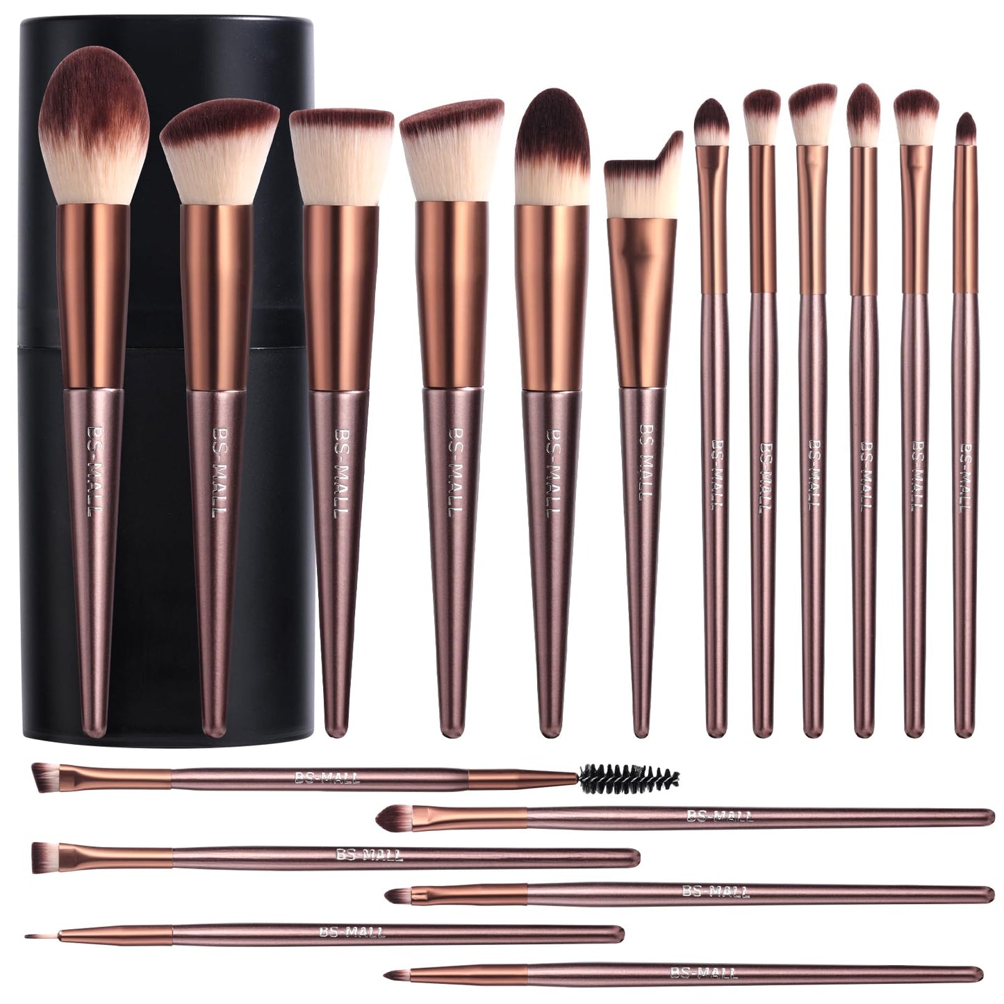 BS-MALL Makeup Brush Set, 18 PCS Professional Makeup Brushes with Case, Premium Synthetic Foundation Powder Concealer Blush Eyeshadow Brushes, Complete Face & Eye Makeup Kit for Beginners & Pros