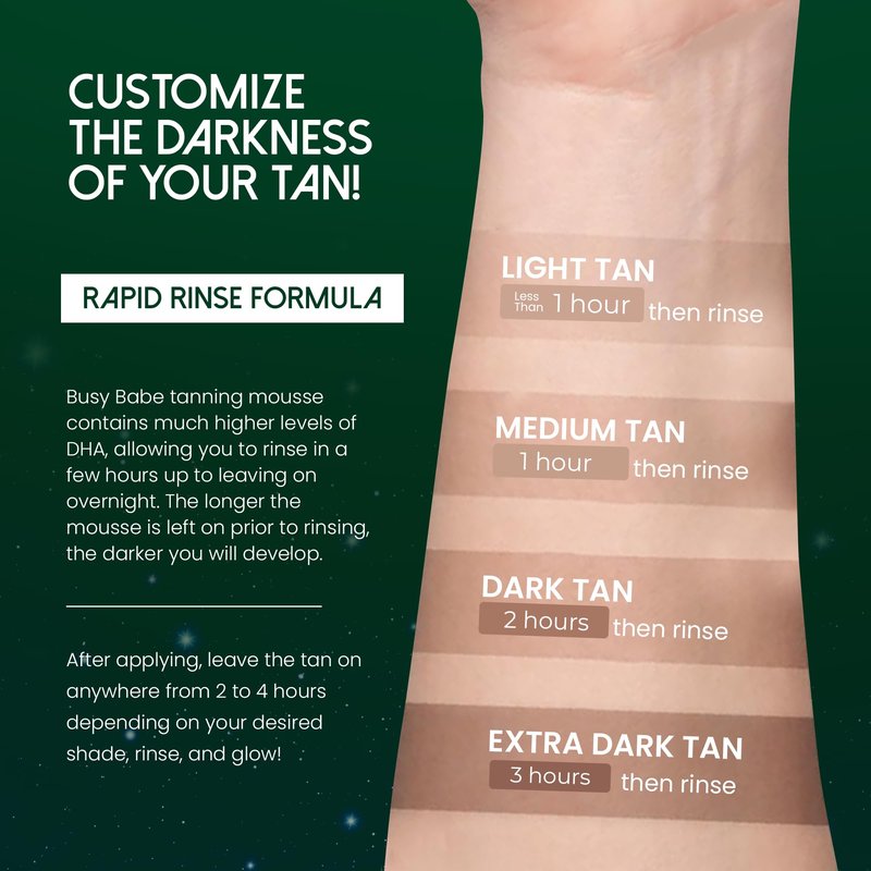 Busy Babe Self Tanner - Golden Nights Express Rapid Dark Tanning Mousse - Deeper Sun-Kissed Glow with Mitt - Vegan, Cruelty-Free, Instant Tan, Self Tanning Mousse Pump - 7.2 oz, No Orange Hues