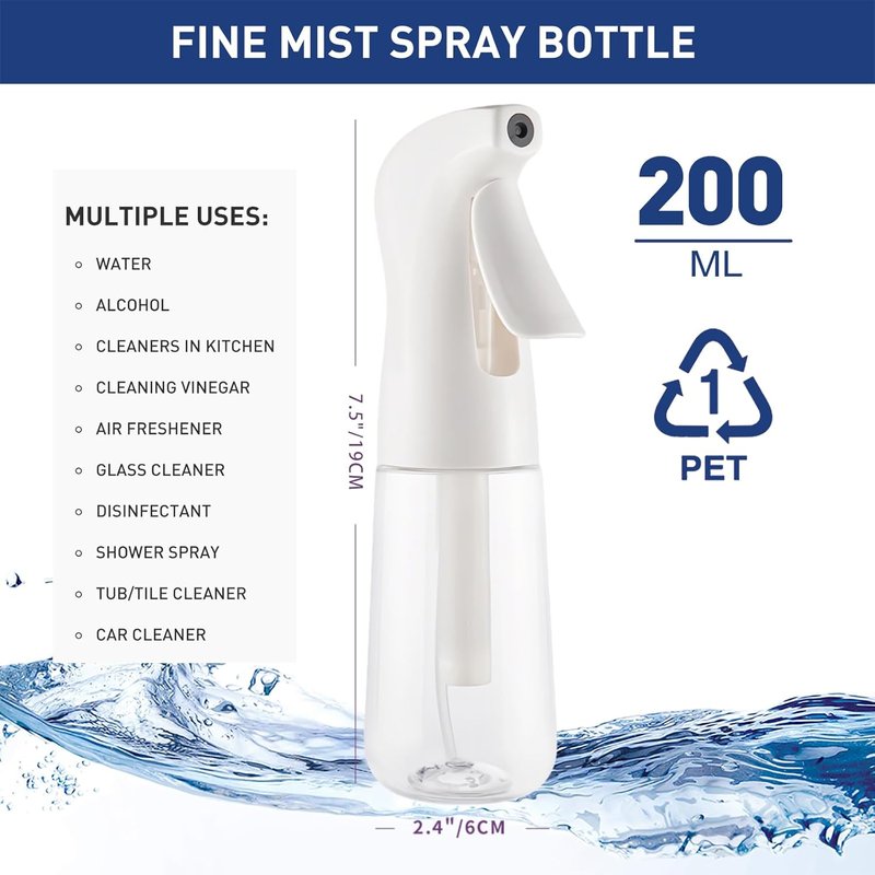 TANSHINE Continuous Spray Bottle - Ultra Fine Mist Hair & Plant Sprayer | Refillable 6.8oz Clear Plastic