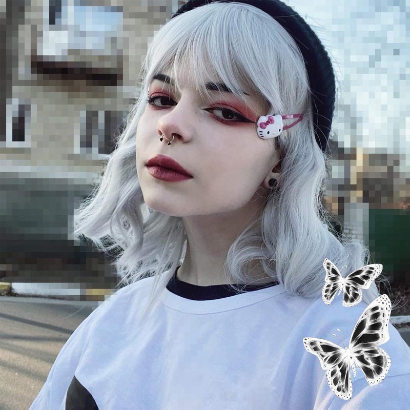 Filuckyve 14" Women Short Bob Wig with Bangs Curly Wavy Harajuku Synthetic Cute Daily Halloween Party Cosplay Hair(silver)