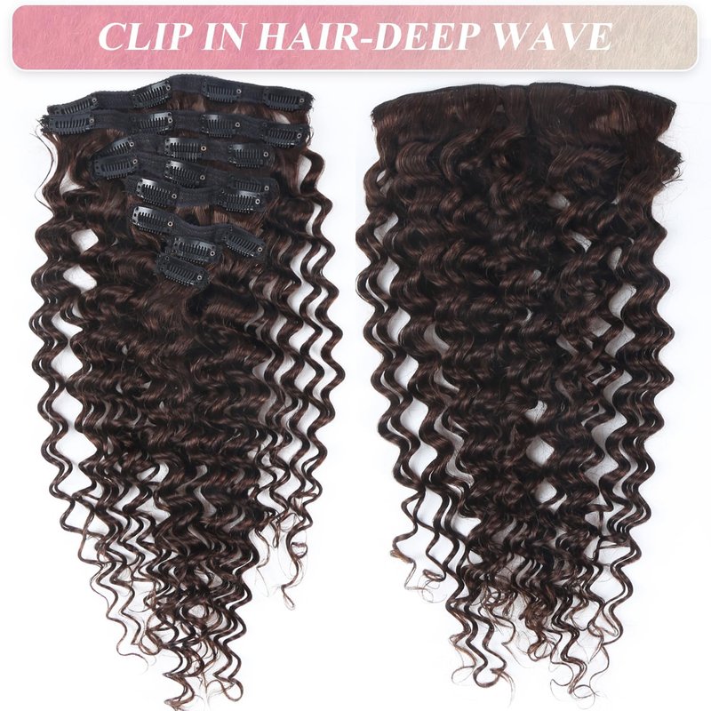 Clip in Hair Extensions Real Human Hair Deep Curly Dark Brown Clip in Extensions for Women Seamless Invisible Natural Remy 100% Human Clips ins Extension 8pcs Double Weft 18 inch 120g/4.2oz