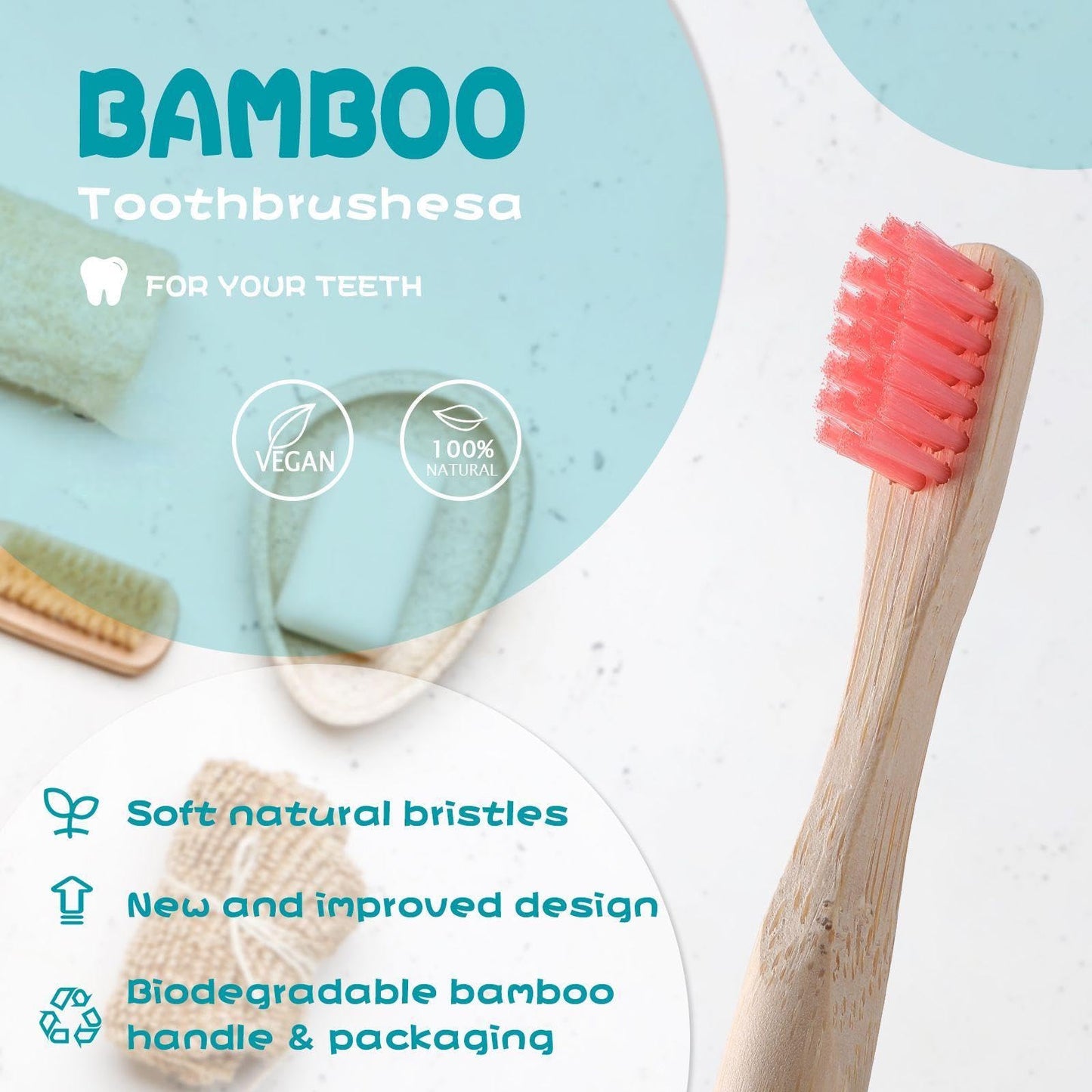 Purpeak 72 Pcs Kids Bamboo Toothbrushes Soft Bristle Toddler Toothbrush BPA Free Wooden Travel Toothbrushes for Kids Children Home Travel School, 5.7 Inches, Individually Wrapped