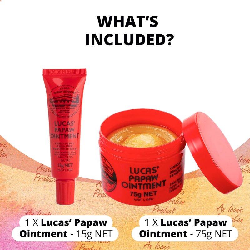 Lucas Papaw Ointment 75g Jar and 15g Tube with Lip Applicator — Fermented Papaya Skin Balm, Multipurpose Ointment, Made in Australia