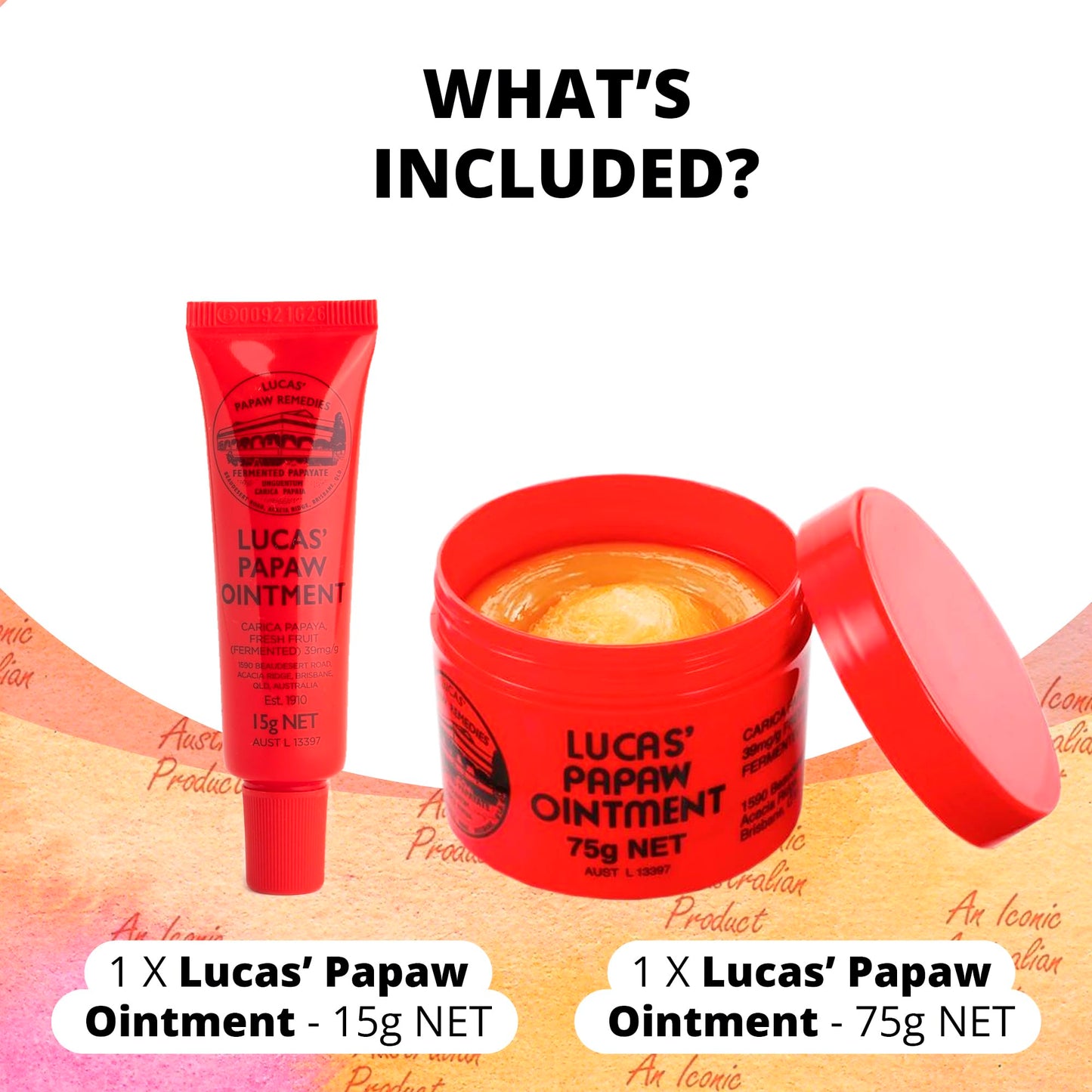 Lucas Papaw Ointment 75g Jar and 15g Tube with Lip Applicator — Fermented Papaya Skin Balm, Multipurpose Ointment, Made in Australia