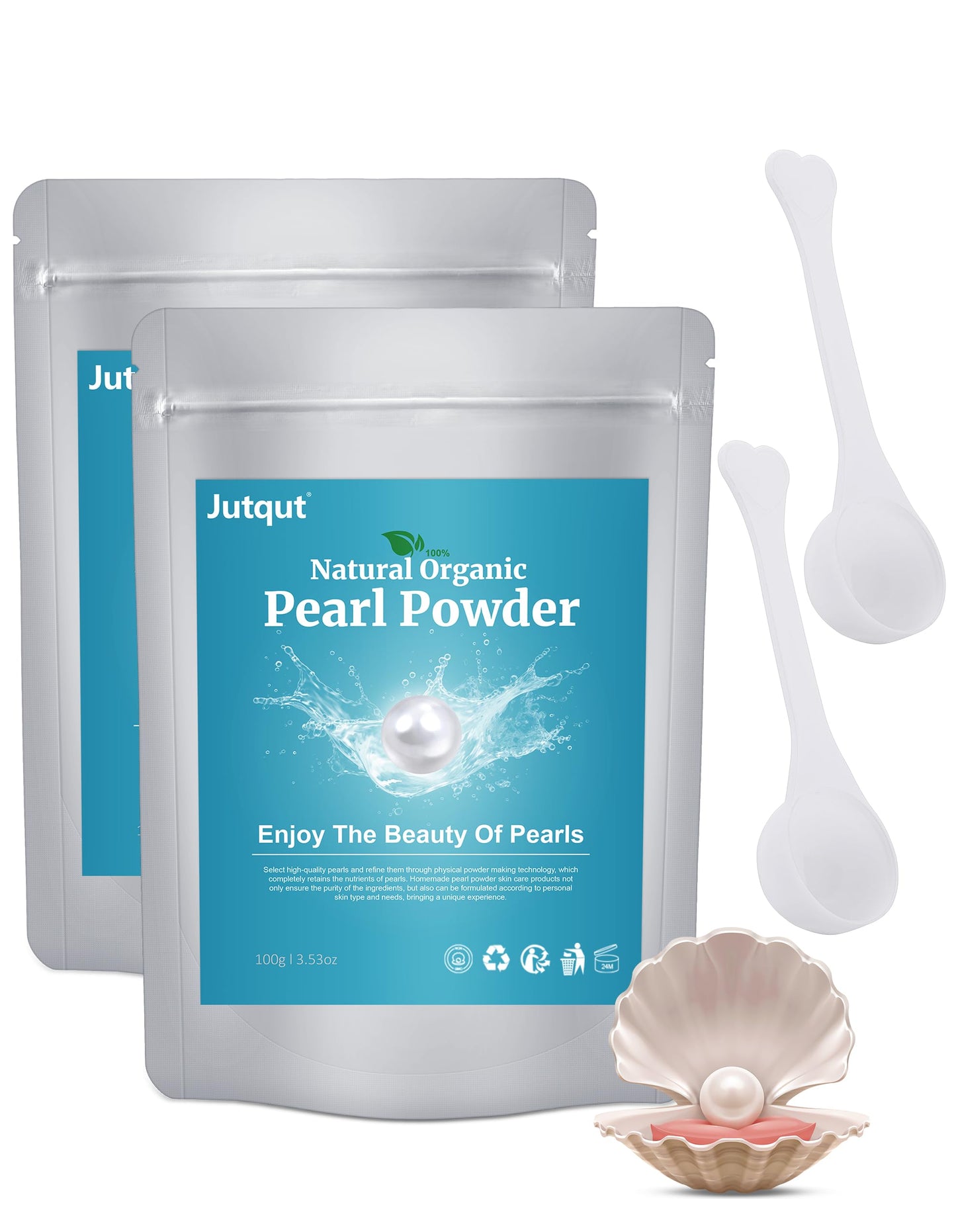 Jutqut 2PCS Freshwater Pearl Powder Organic, 100% Natural Pearl Powder, DIY Skincare —DIY Antioxidant, Deep Cleansing, Pore-Shrinking, Anti-Aging Mask