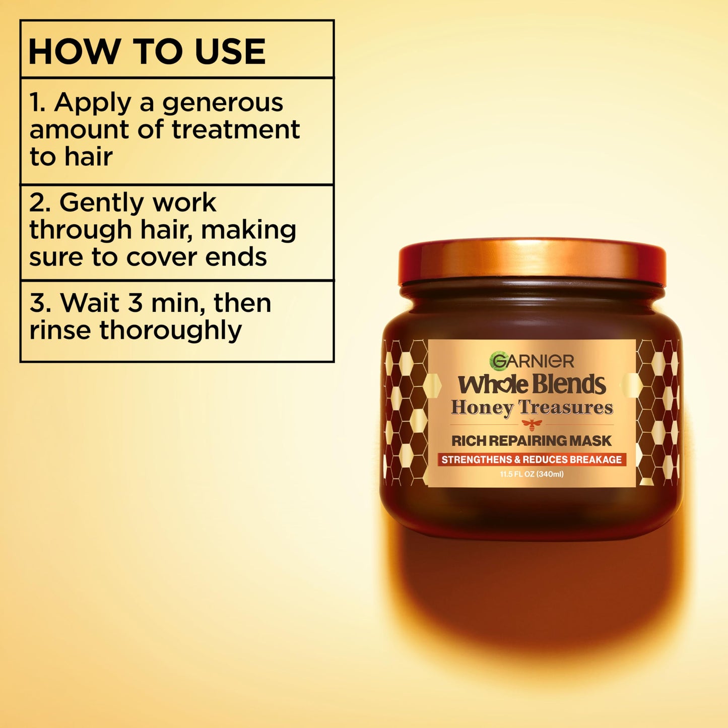 Garnier Whole Blends Honey Treasures Repairing Shampoo, Conditioner + Hair Mask Set for Dry, Damaged Hair (3 Items), 1 Kit (Packaging May Vary)