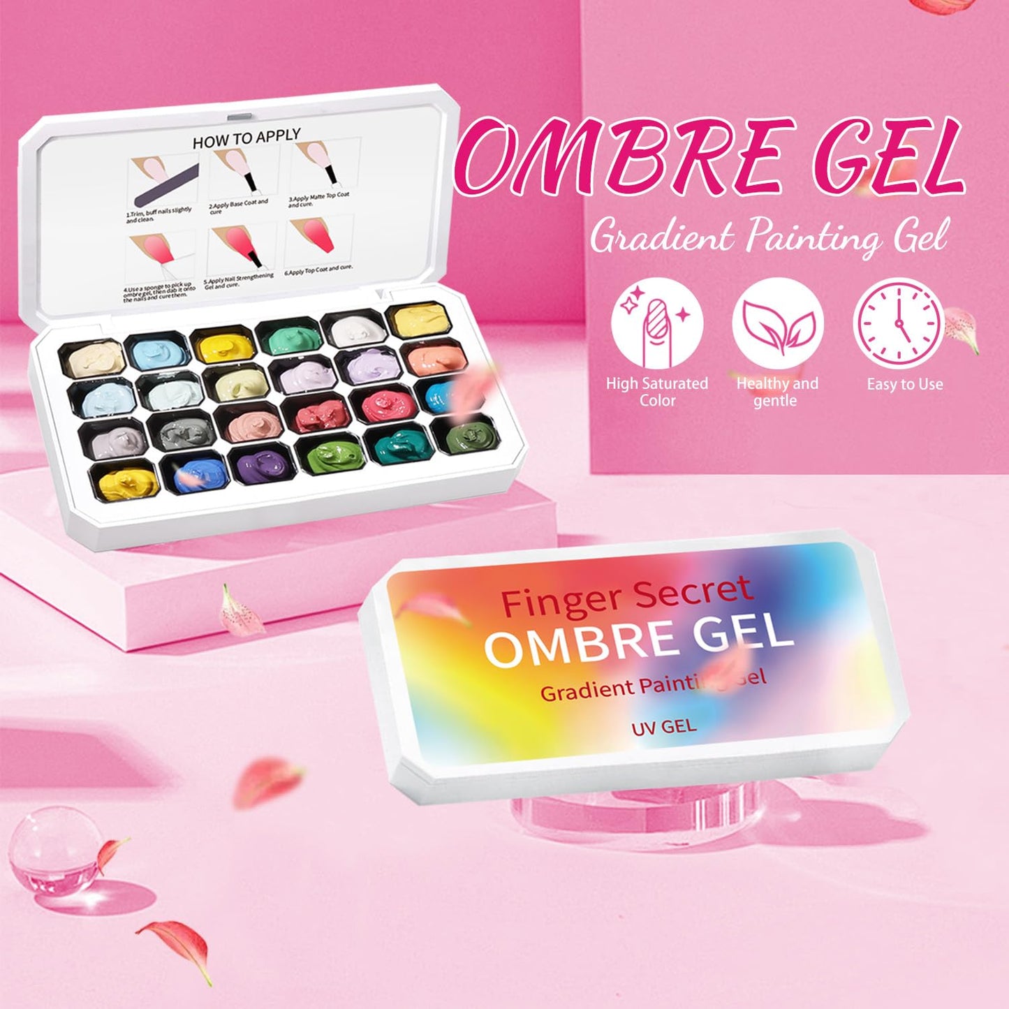 Ombre Gel Nail Polish Set - 24 Vibrant Colors for Gradient Nail Art | Includes 100 Nail Sponges