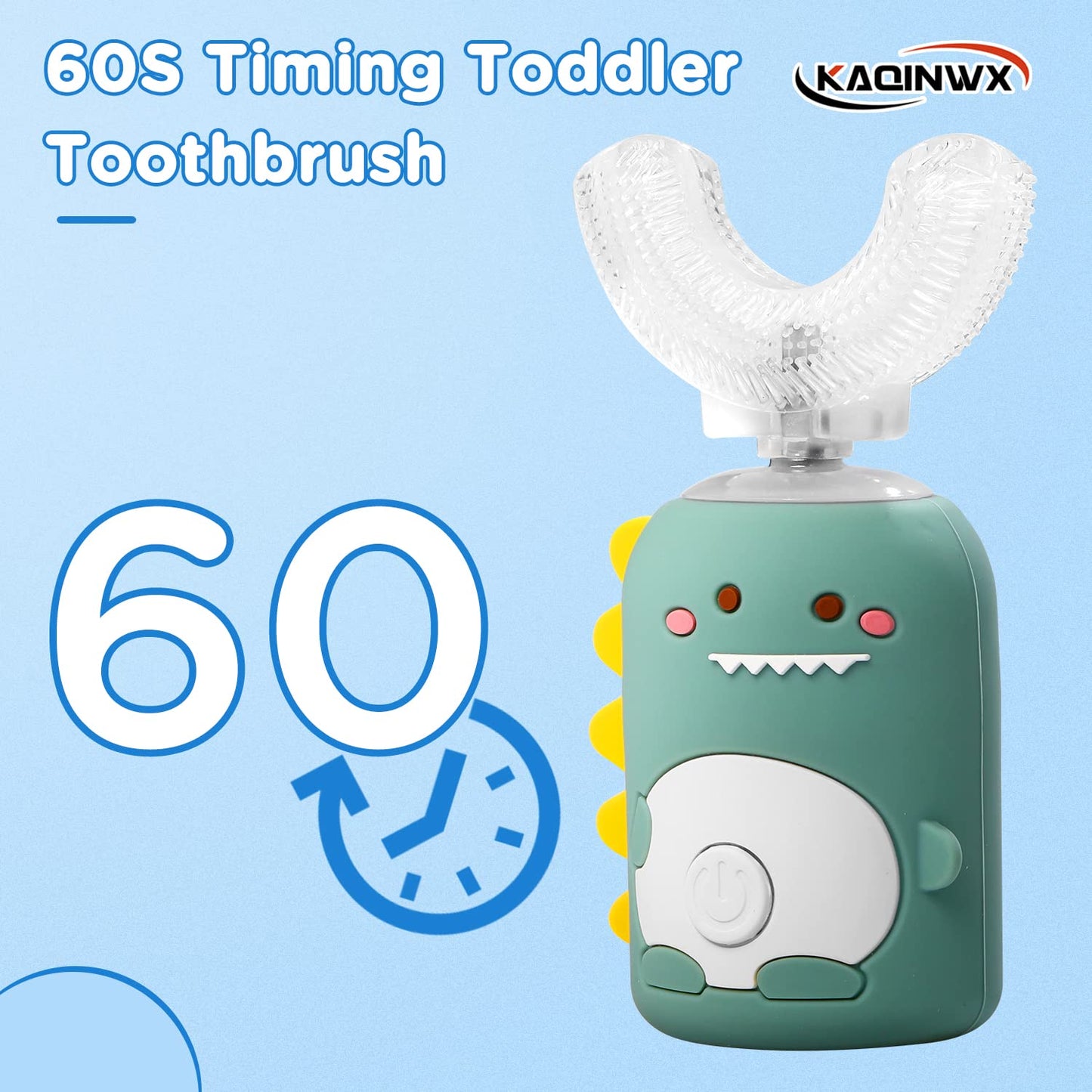 KAQINWX Kids U Shaped Electric Toothbrush for Age 2-12, Rechargeable Toddler Toothbrush with 60S Smart Timer, Dinosaur Design, IPX7 Waterproof & 360°Cleaning,Develop Kids' Brushing Habits