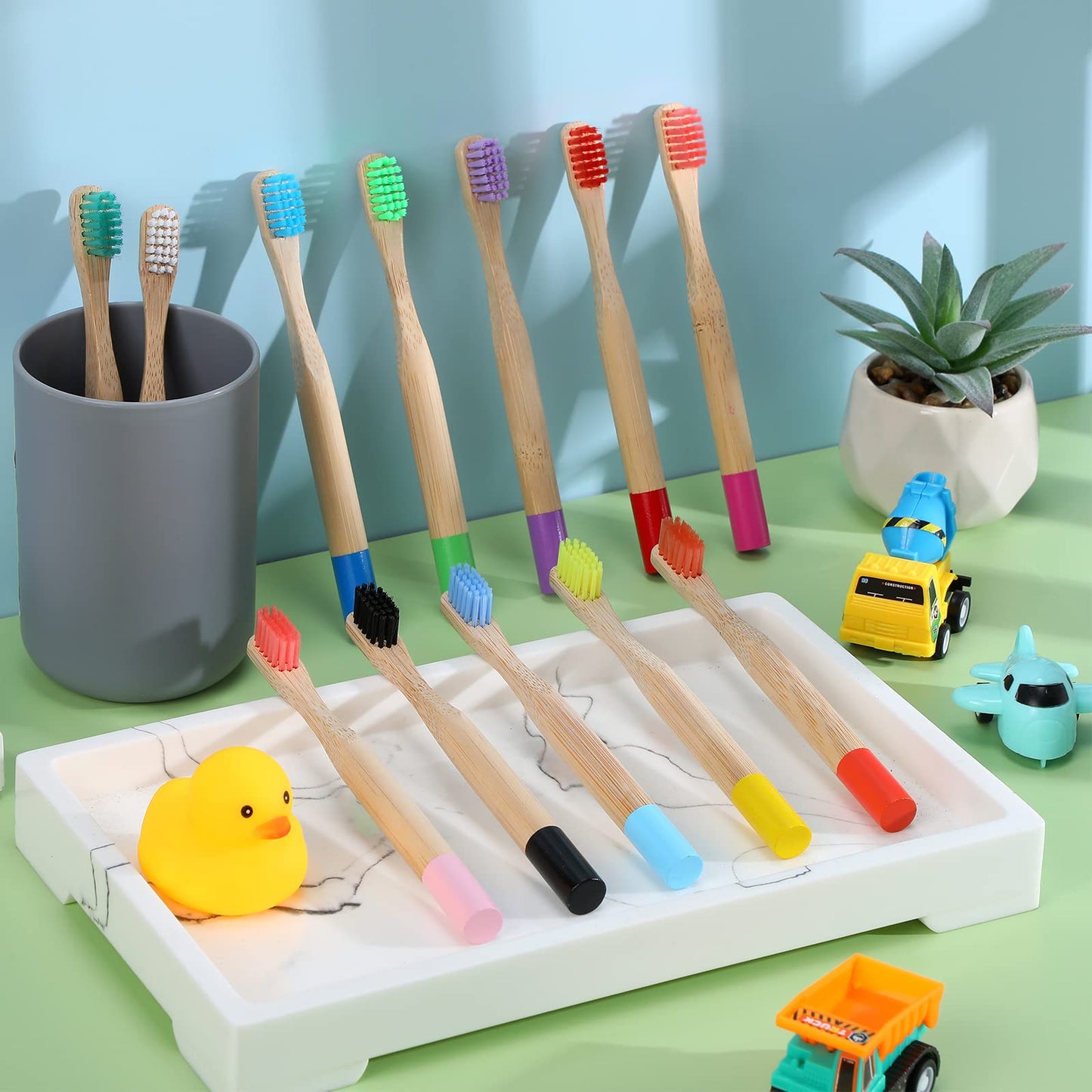 Purpeak 72 Pcs Kids Bamboo Toothbrushes Soft Bristle Toddler Toothbrush BPA Free Wooden Travel Toothbrushes for Kids Children Home Travel School, 5.7 Inches, Individually Wrapped