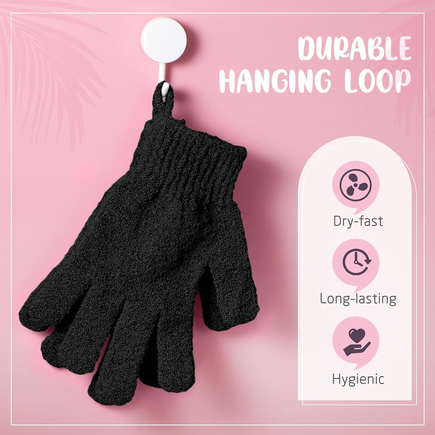 Exfoliating Shower Gloves - 104 Pcs Body Scrubber Set with Hanging Loop | Black for Men & Women