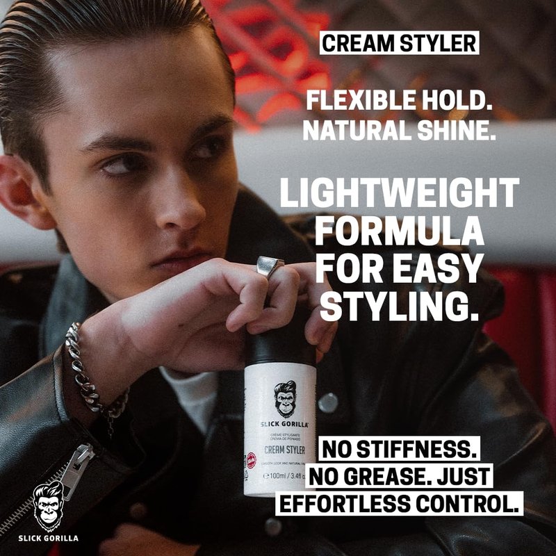 Slick Gorilla Hair Styling Cream - Lightweight Grooming Cream for Men | Flexible Hold & Frizz Control | 3.38 fl oz (100ml)