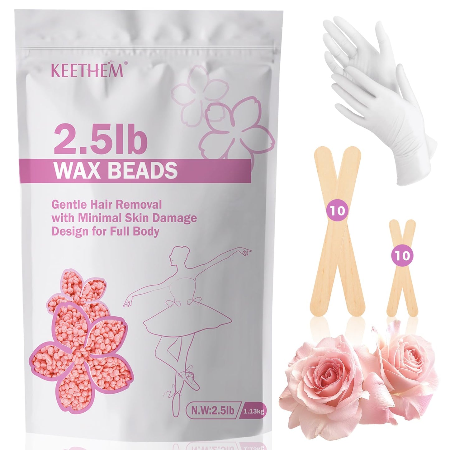 Keethem 2.5lb Wax Beads, Hard Wax Beads for Coarse Hair Removal and Sensitive Skin- Waxing Beads for Women Men - Hard Wax Recommended for Full Body Bikini Brazilian Waxing (Rose)