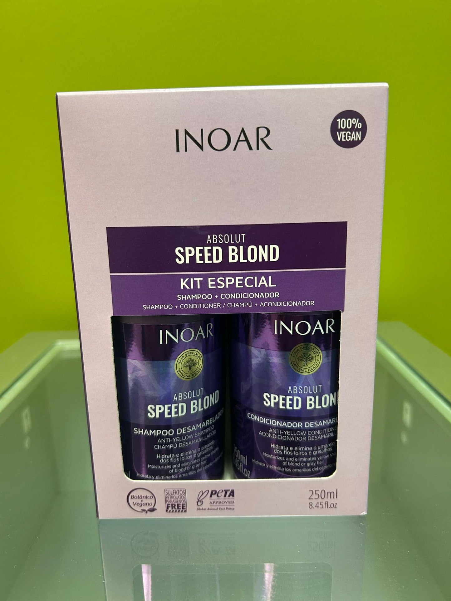 Inoar Absolut Speed Blond Shampoo & Conditioner Kit with Argan Oil for Blonde, Silver & Gray Hair with Tone Neutralization & Hydration, 8.45 fl.oz