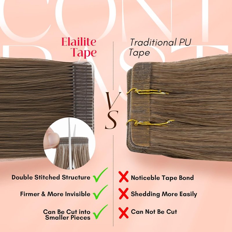 Real Remy Hair Tape-In Extensions - Thick Dark Brown 14 Inch | 20pcs Seamless Skin Weft